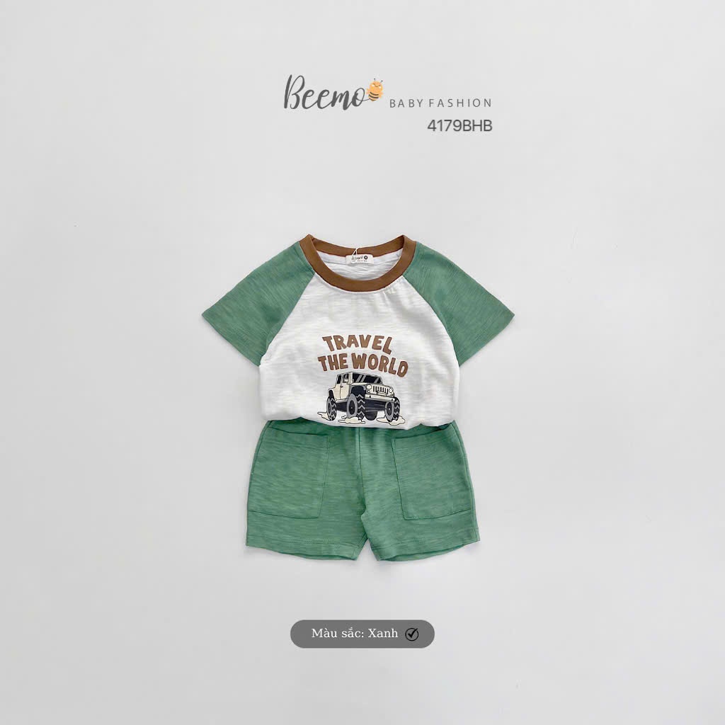 Set cộc tay raglan in hình ô tô Beemo
