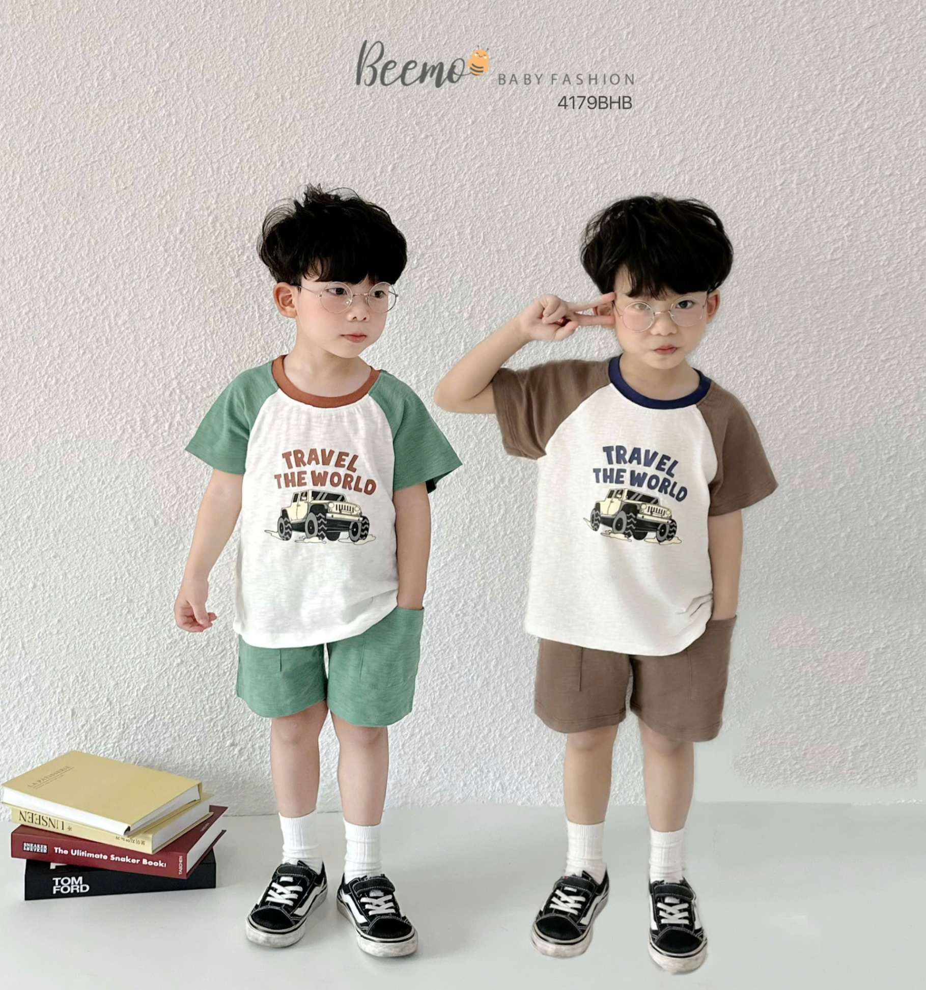 Set cộc tay raglan in hình ô tô Beemo