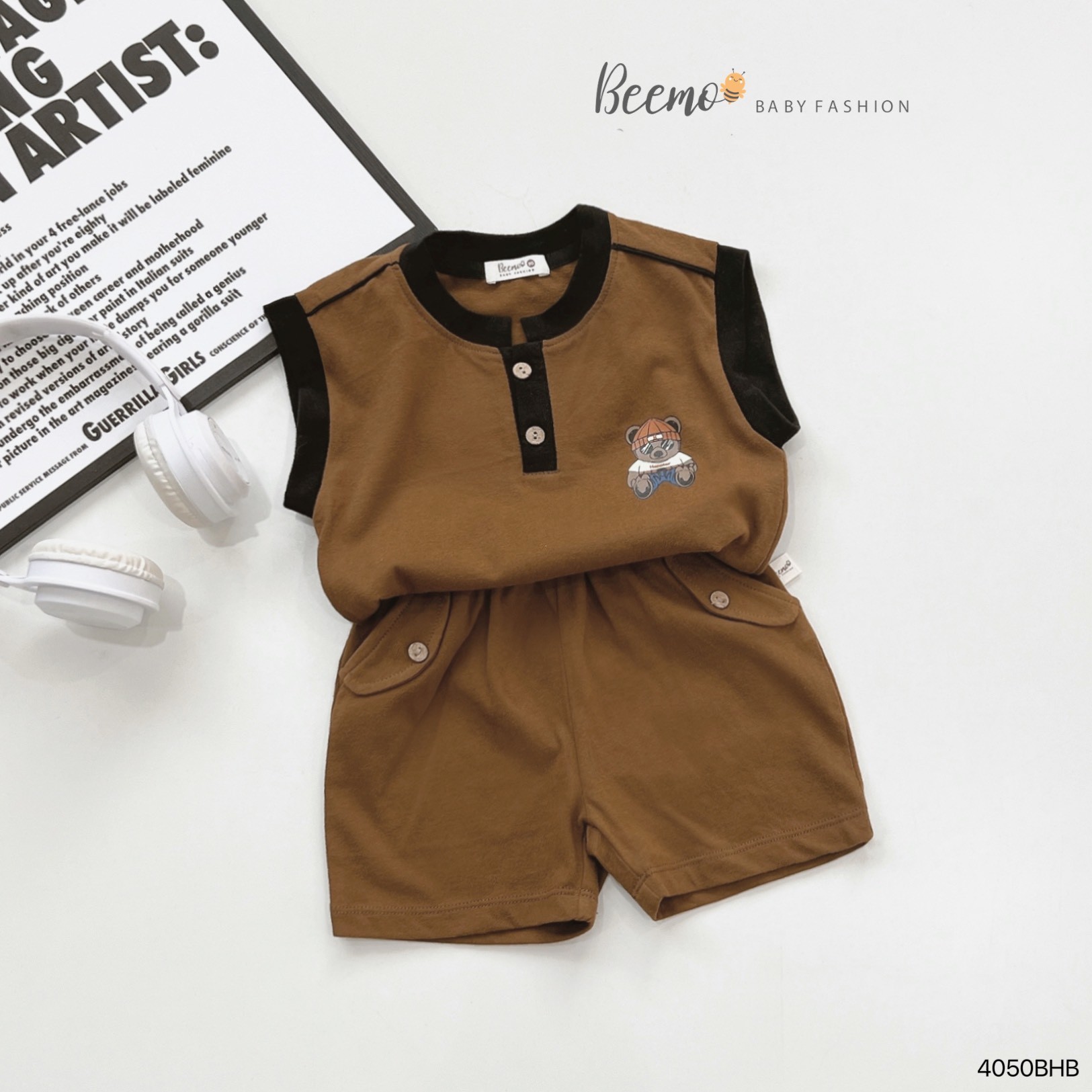 Set cotton ba lỗ gấu stay cool Beemo cho bé