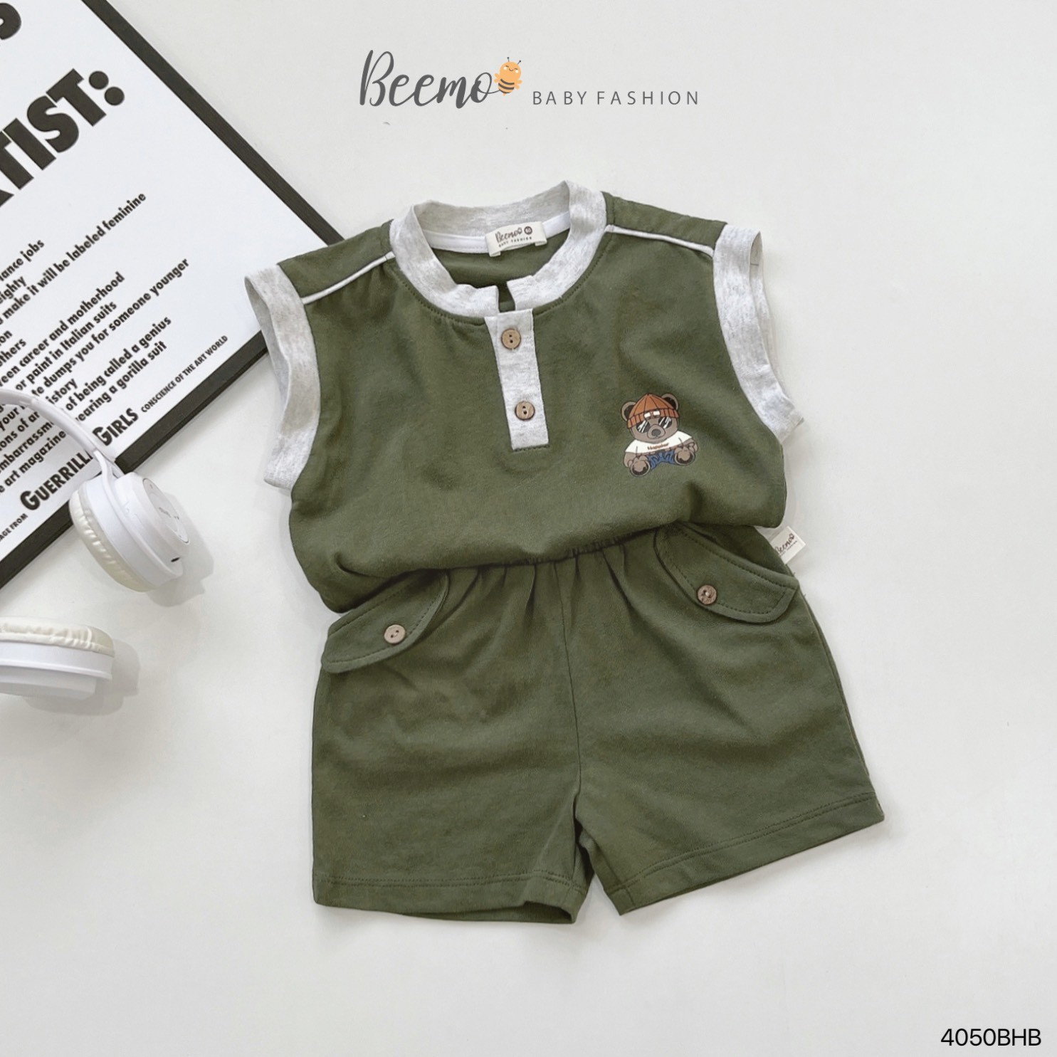 Set cotton ba lỗ gấu stay cool Beemo cho bé