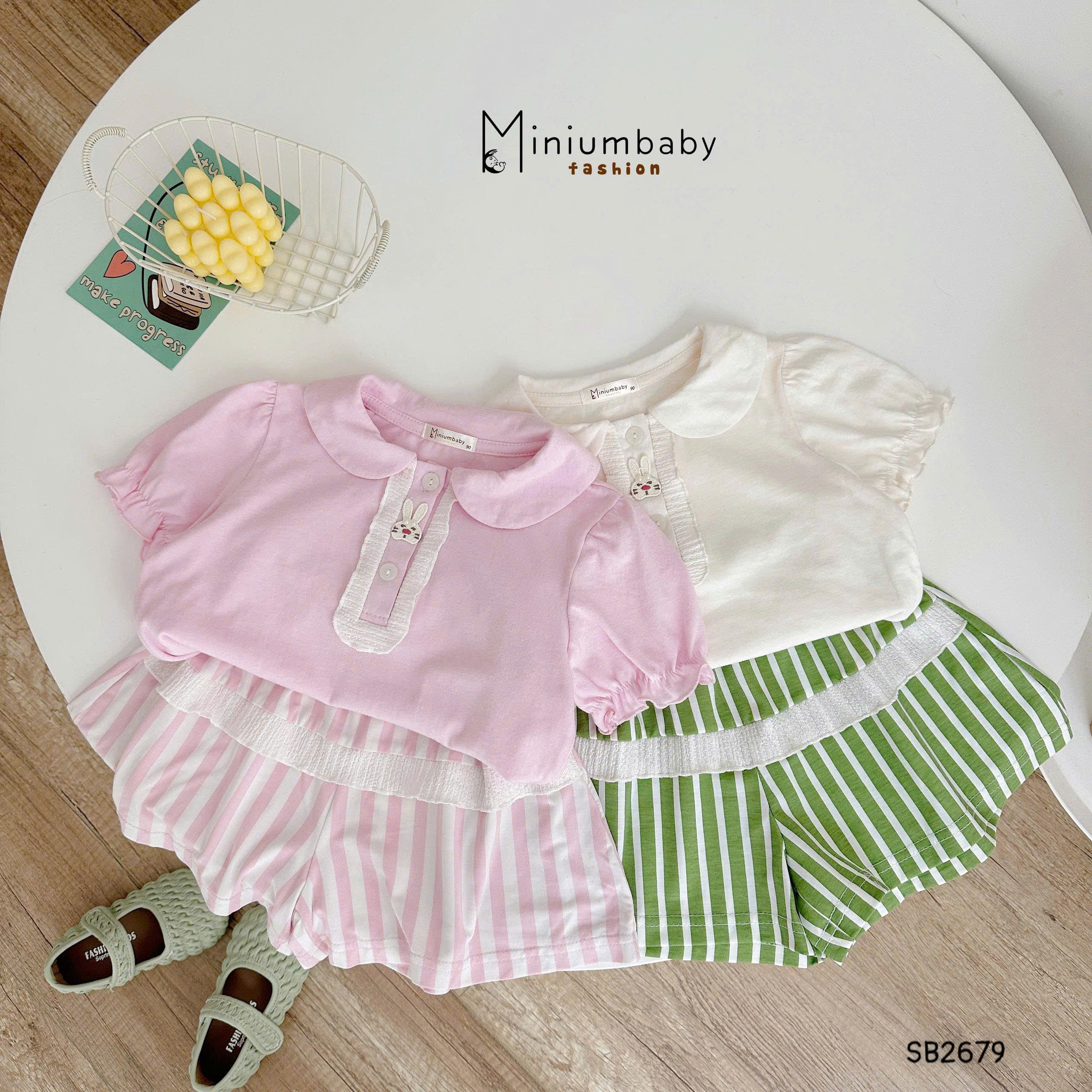 Set cotton cổ sen phối bèo MINIUMBABY