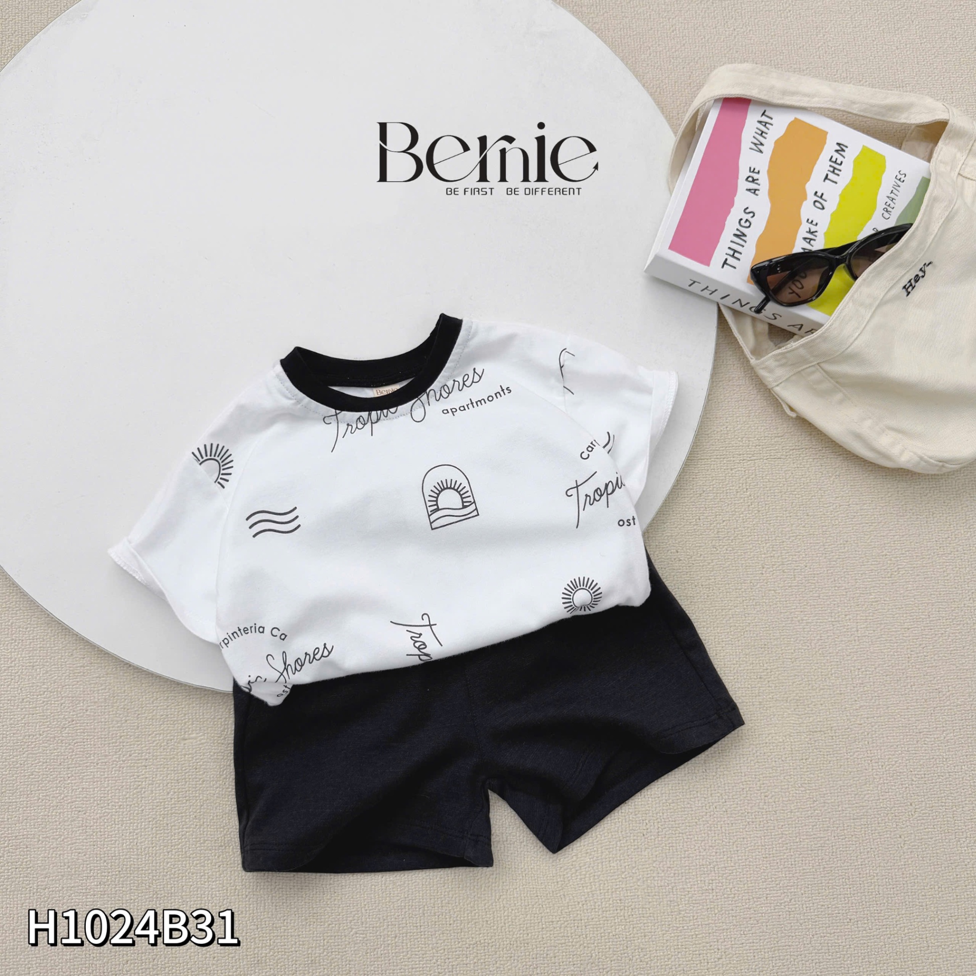 Set cotton cộc tay in tràn tropic Bernie
