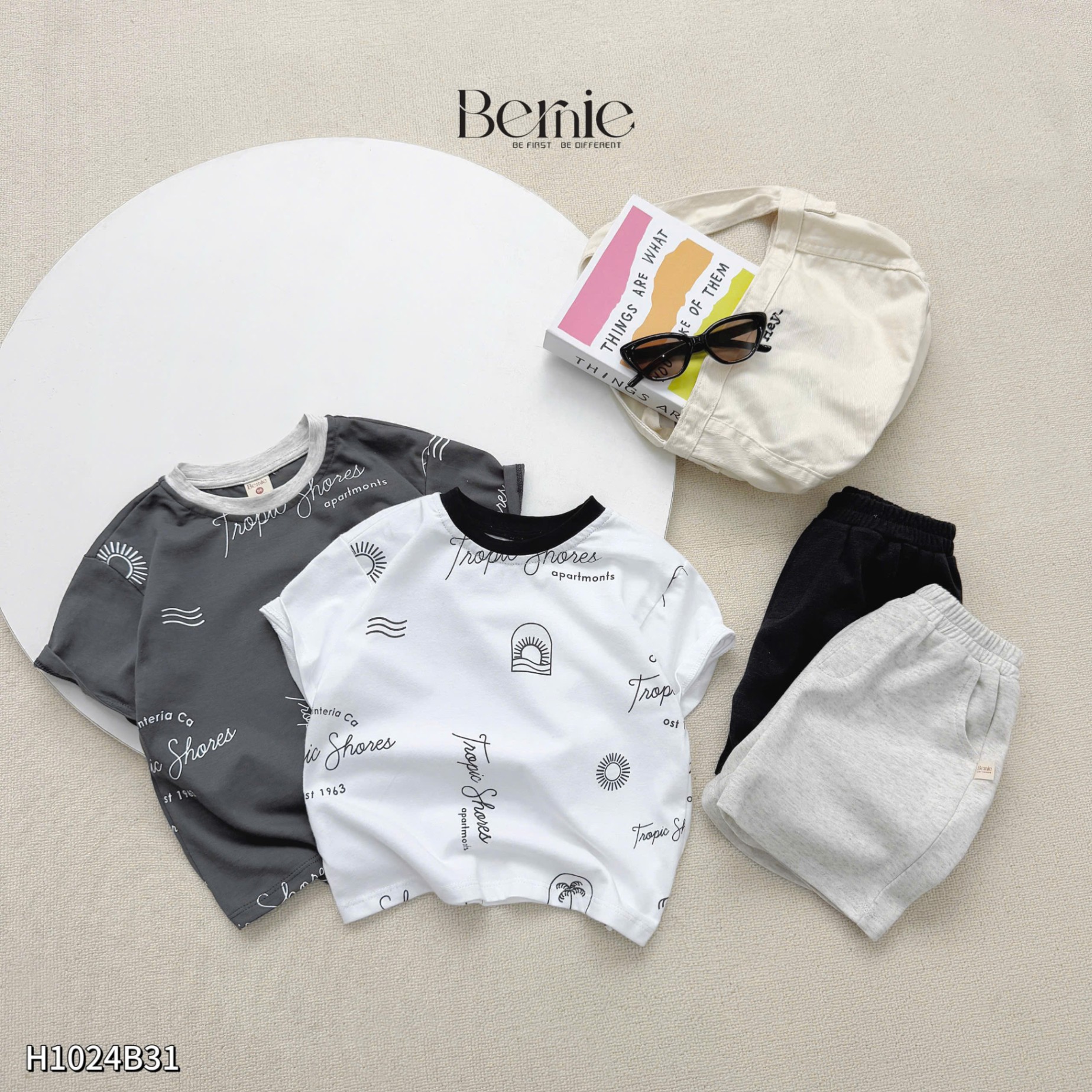 Set cotton cộc tay in tràn tropic Bernie