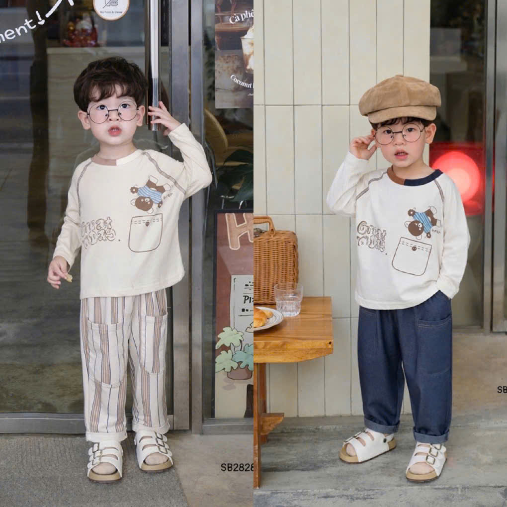 Set cotton dài tay gấu Bear cá tính BEBUKIDS