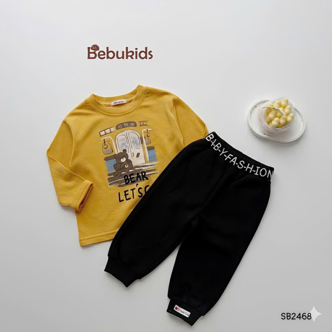 Set cotton dài tay in hình gấu BEBUKIDS