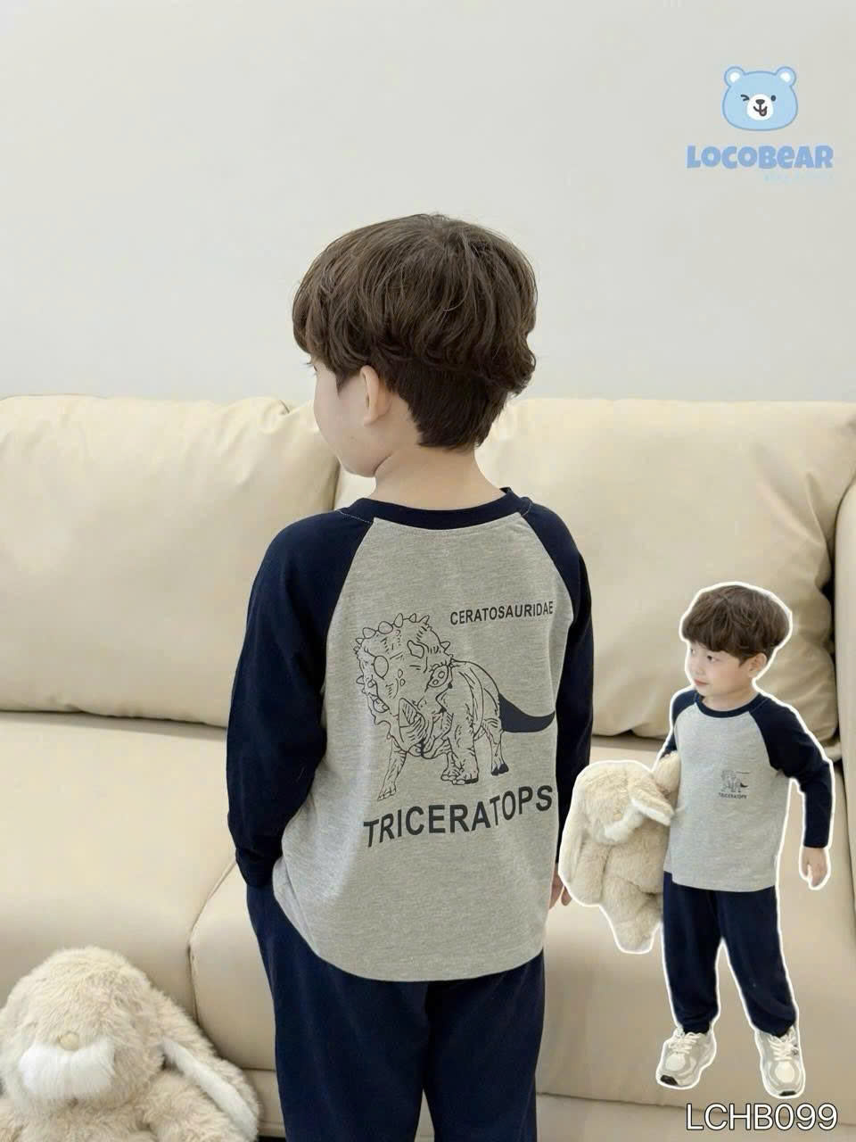 Set cotton dài tay in hình khủng long LOCOBEAR