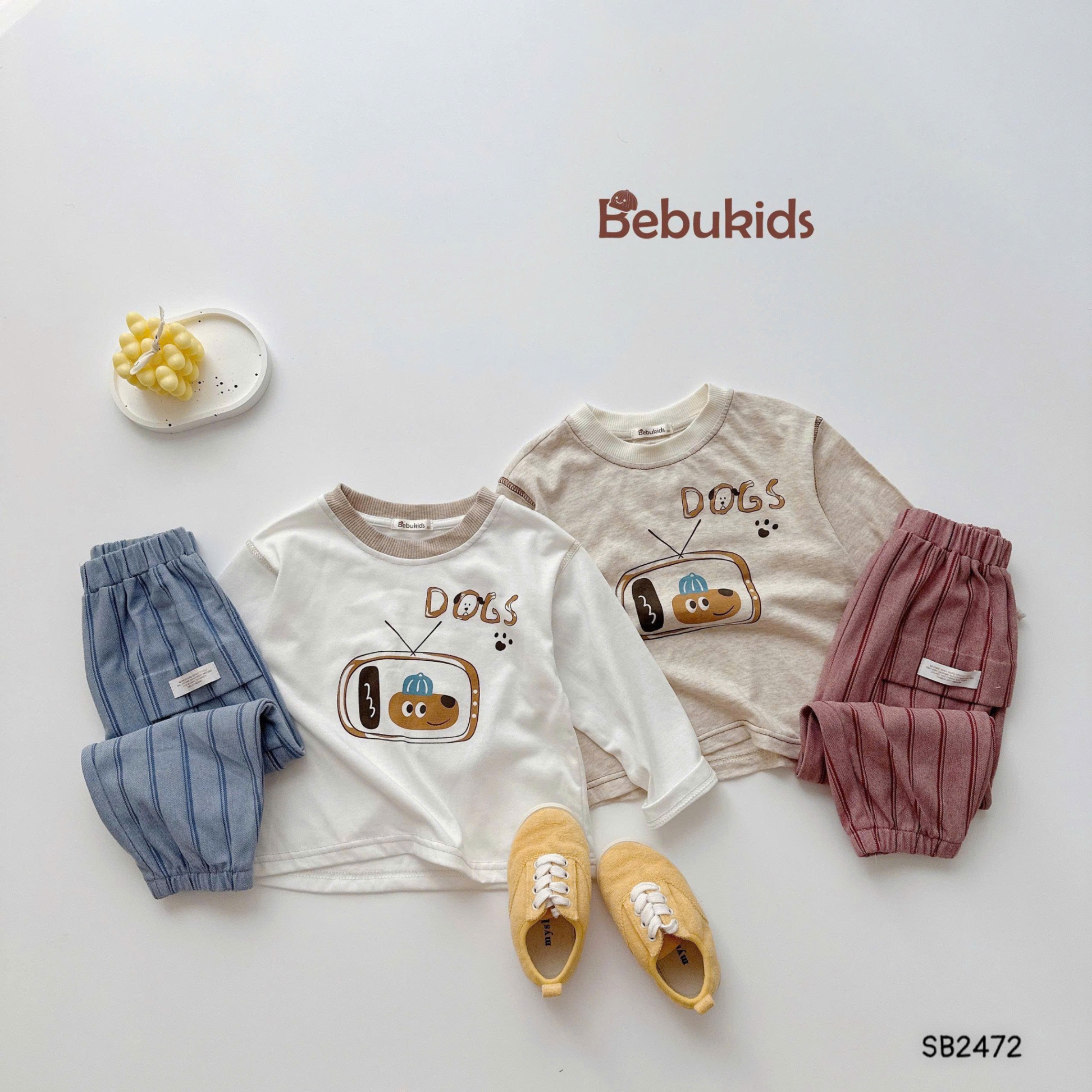Set cotton dài tay quần kẻ cá tính BEBUKIDS