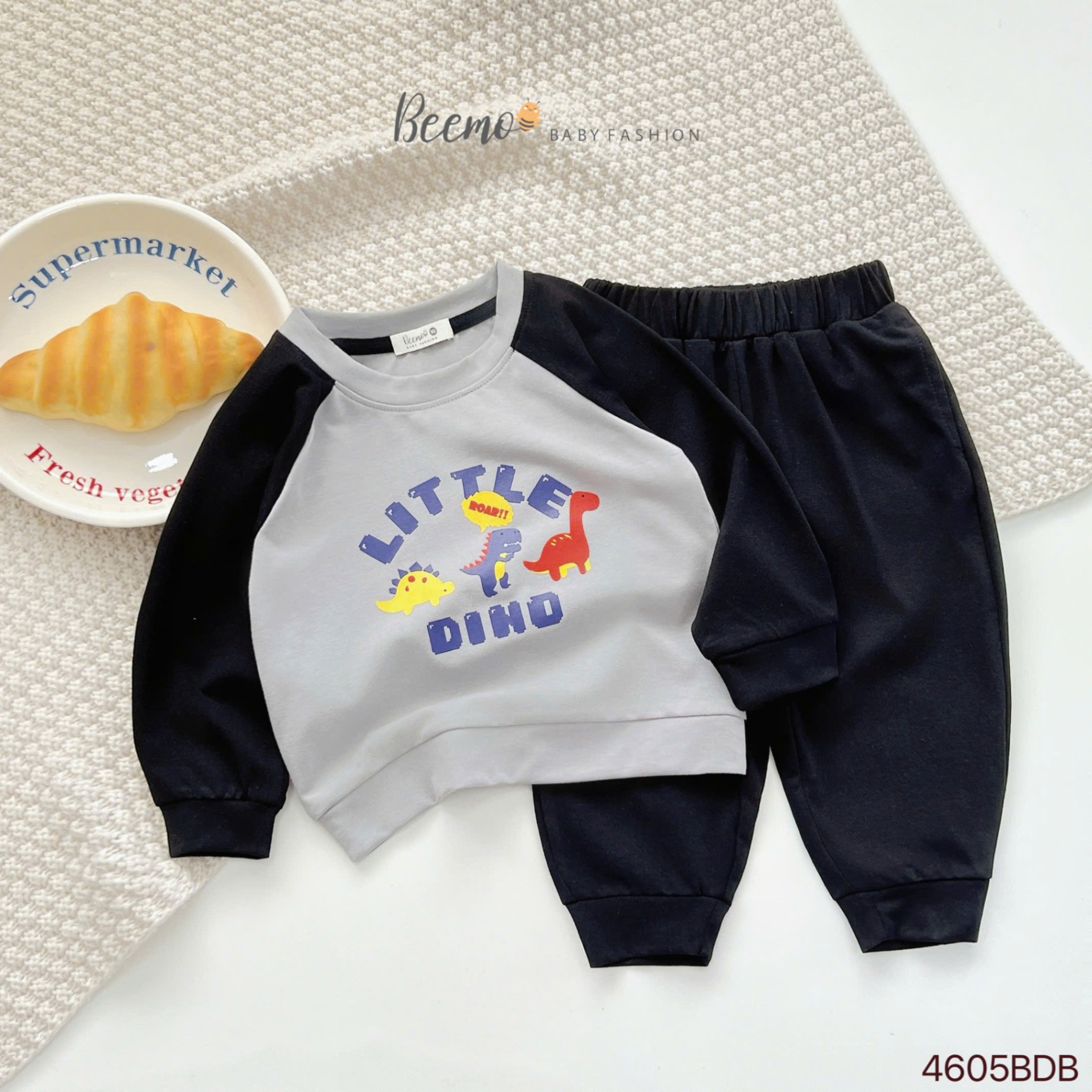 Set cotton dài tay raglan little dino Beemo cho bé