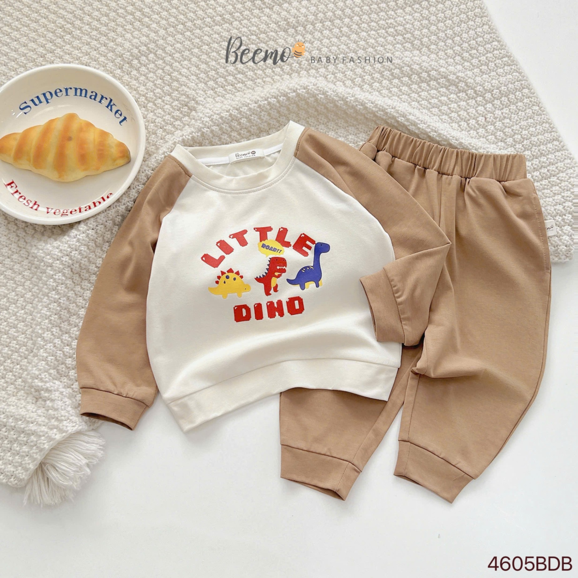Set cotton dài tay raglan little dino Beemo cho bé