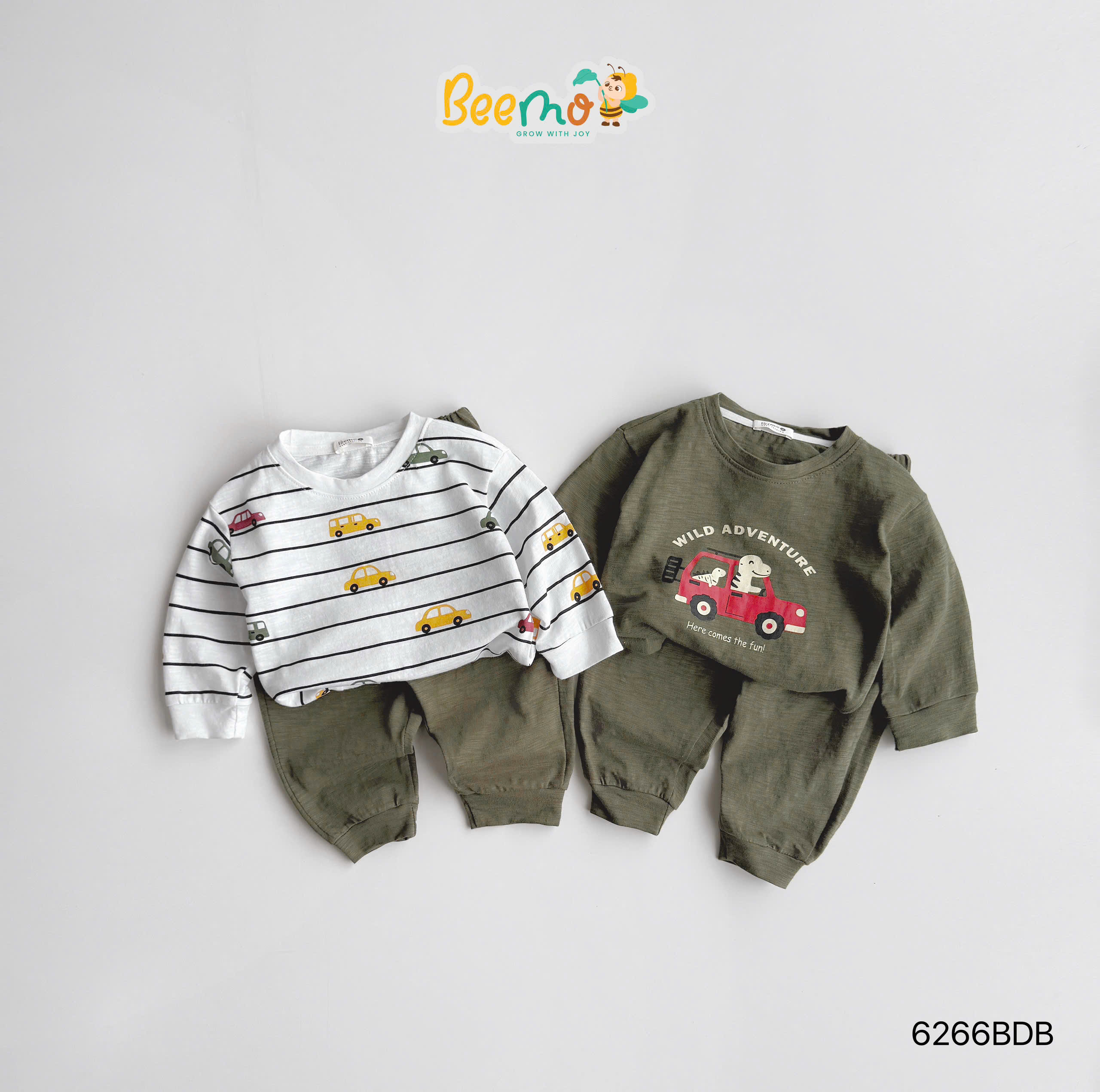 Set cotton xước dài tay in hình ô tô BEEMO