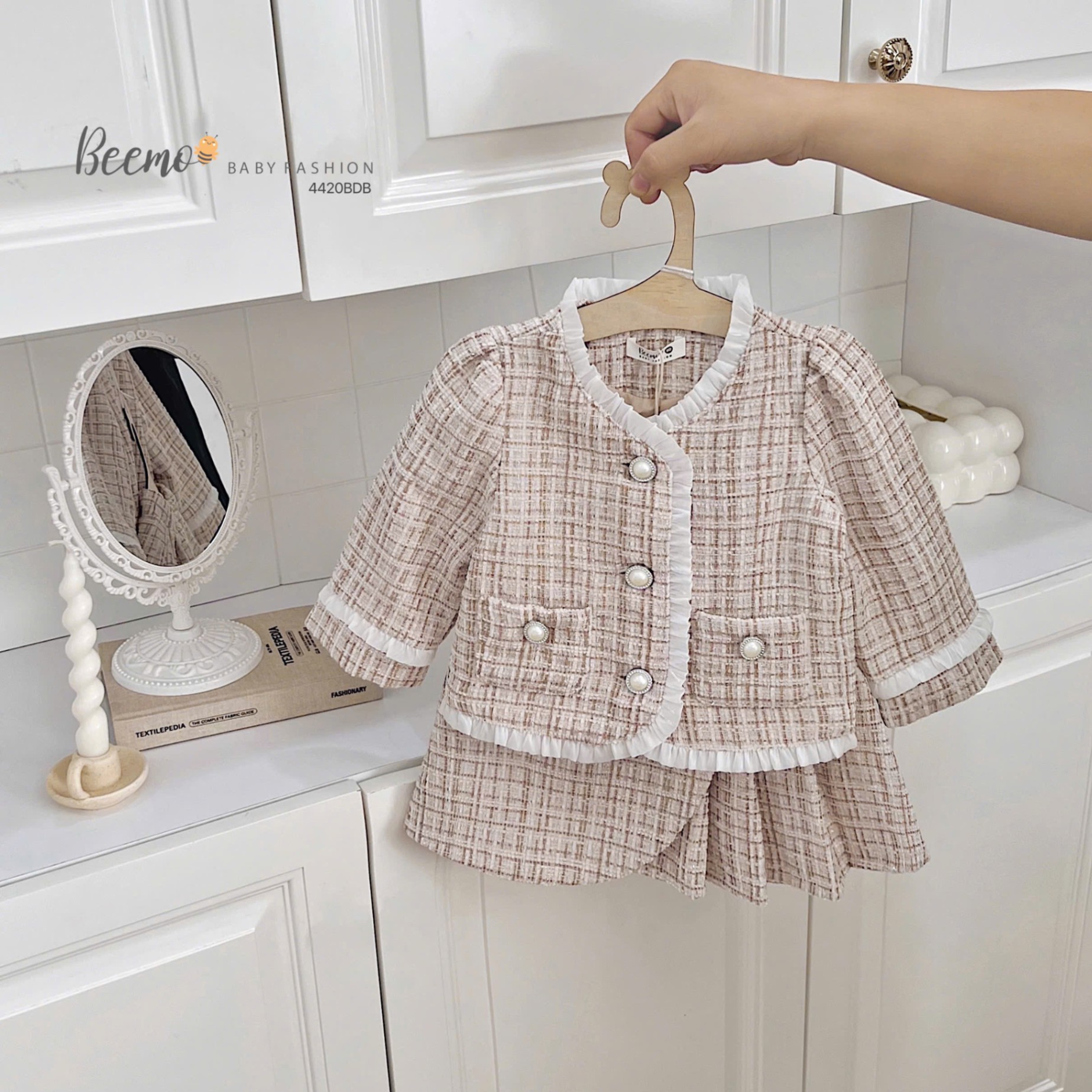 Set dạ tweet viền bèo bé gái Beemo