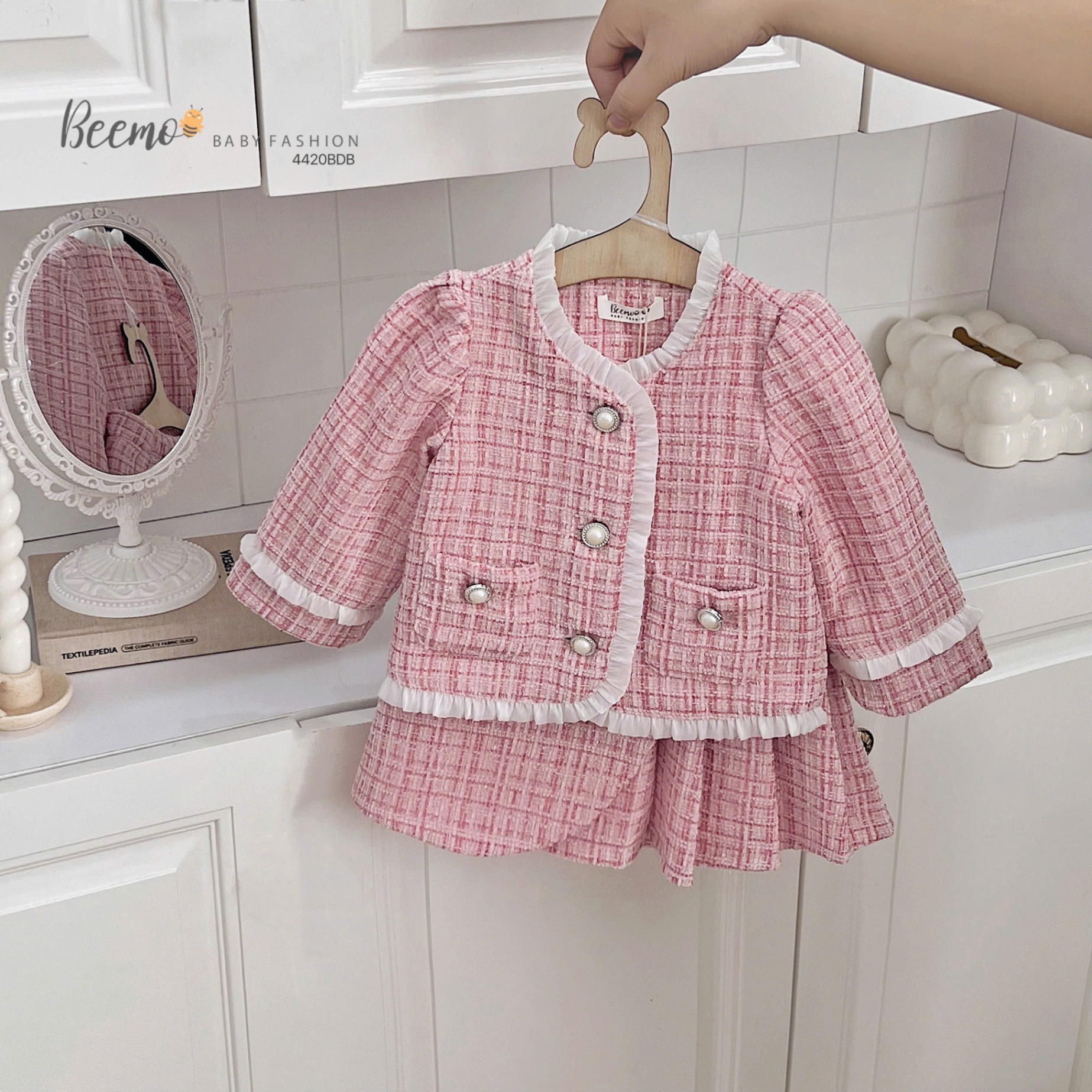 Set dạ tweet viền bèo bé gái Beemo