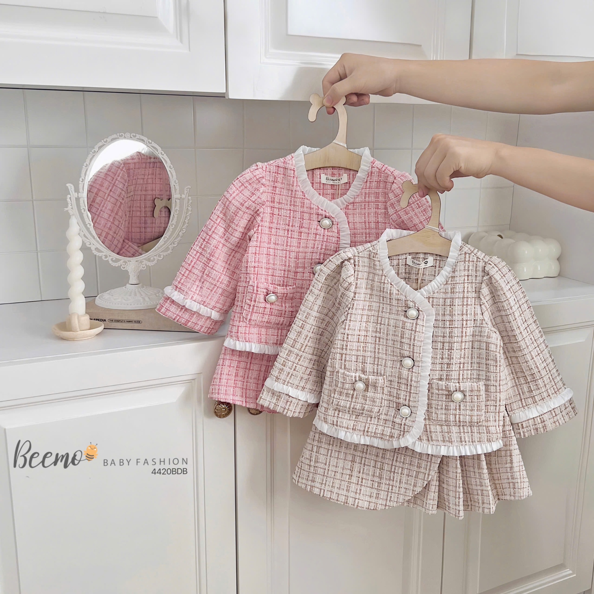 Set dạ tweet viền bèo bé gái Beemo
