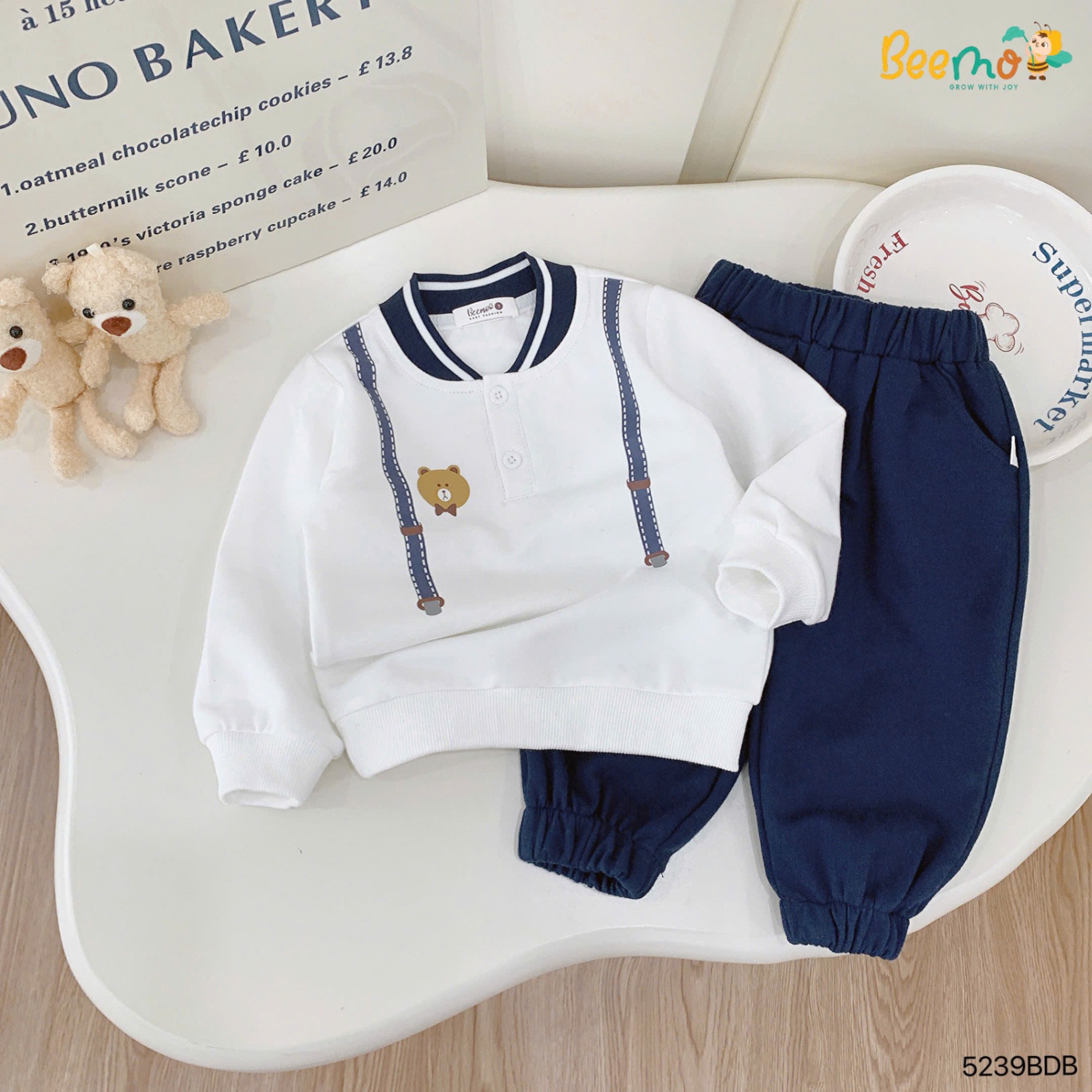 Set dài tay da cá in hình đai gấu dễ thương Beemo