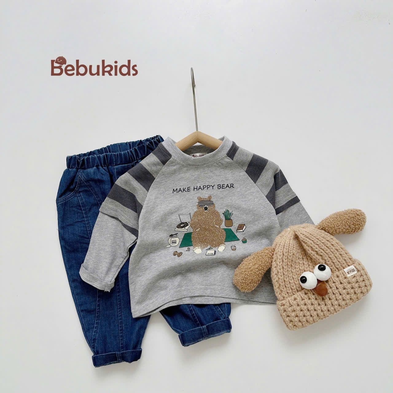 Set dài tay in gấu cho bé trai BEBUKIDS