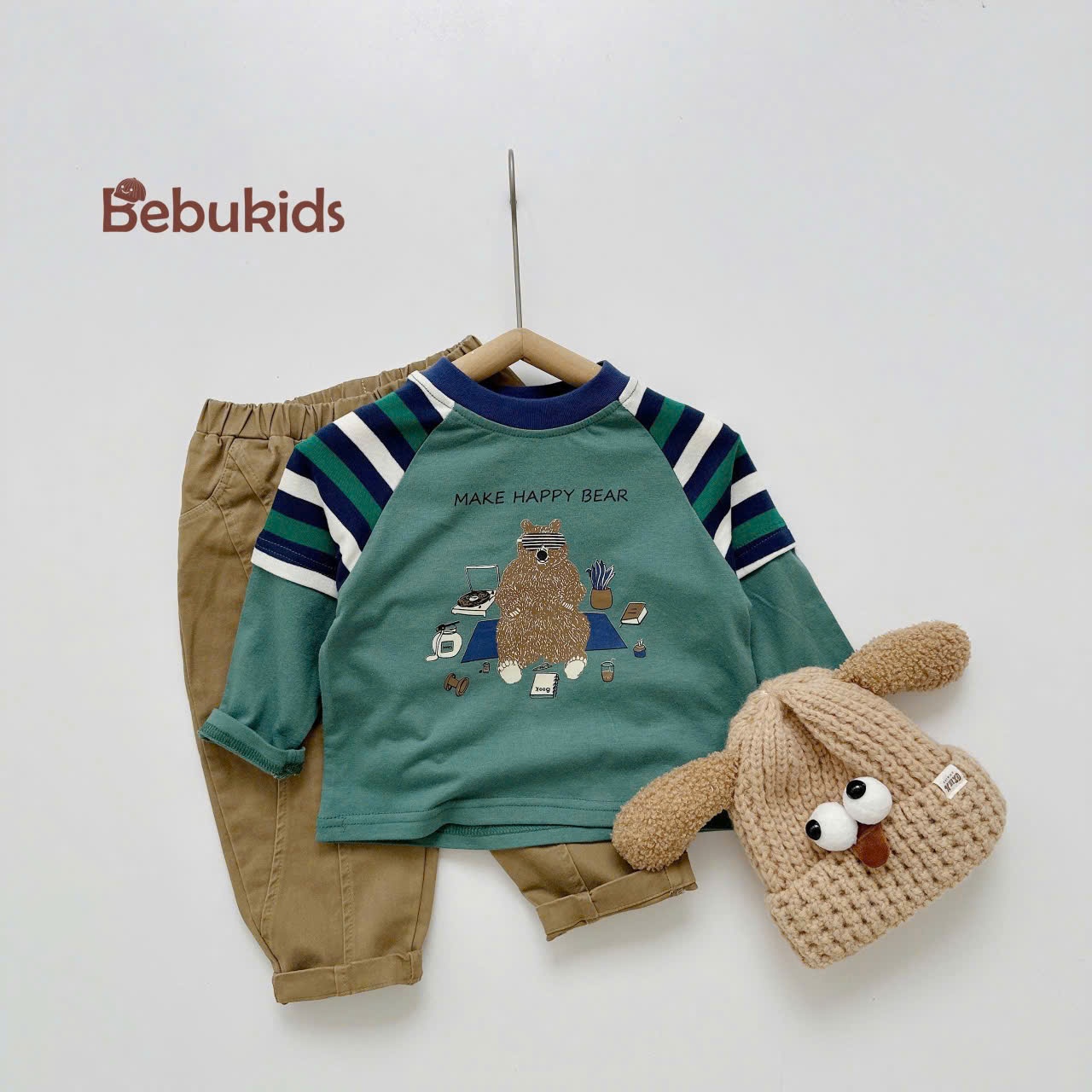 Set dài tay in gấu cho bé trai BEBUKIDS