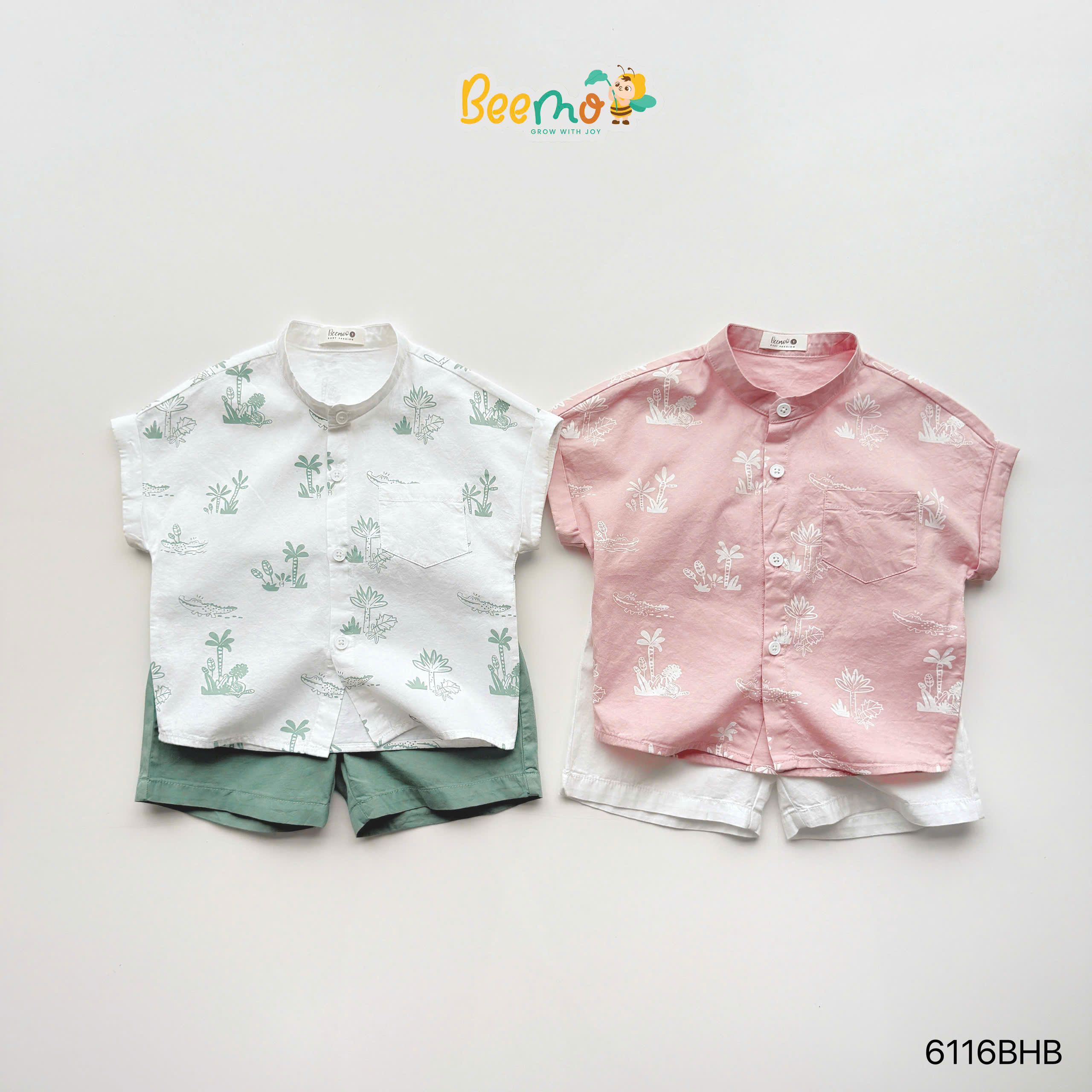 Set đi biển cổ tàu tay hến in hình cây dừa Beemo