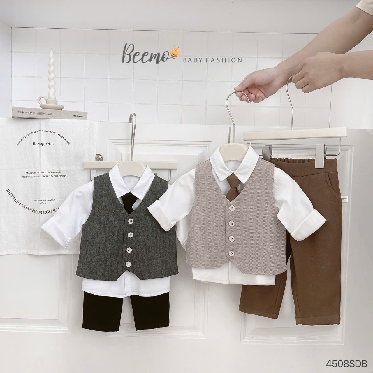 Set gile công tử kèm cà vạt 4 chi tiết Beemo cho bé