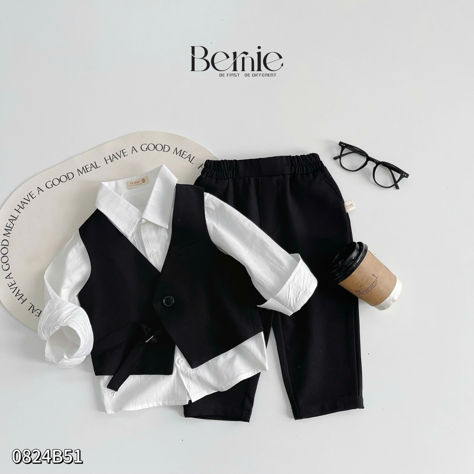 Set gile đai eo dài tay 3 chi tiết kèm áo sơ mi Bernie