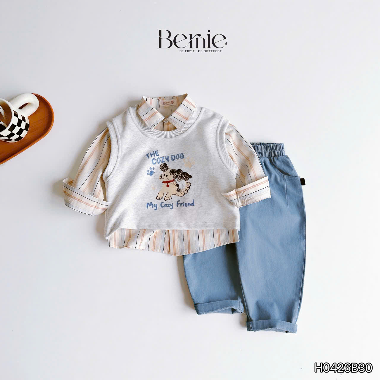Set gile sơ mi kẻ 3 chi tiết cozy dog BERNIE