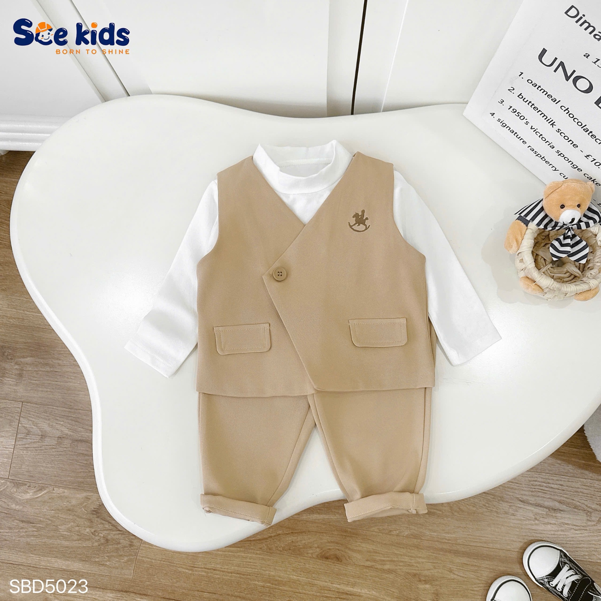 Set gile thêu ngựa 3 chi tiết SCEKIDS