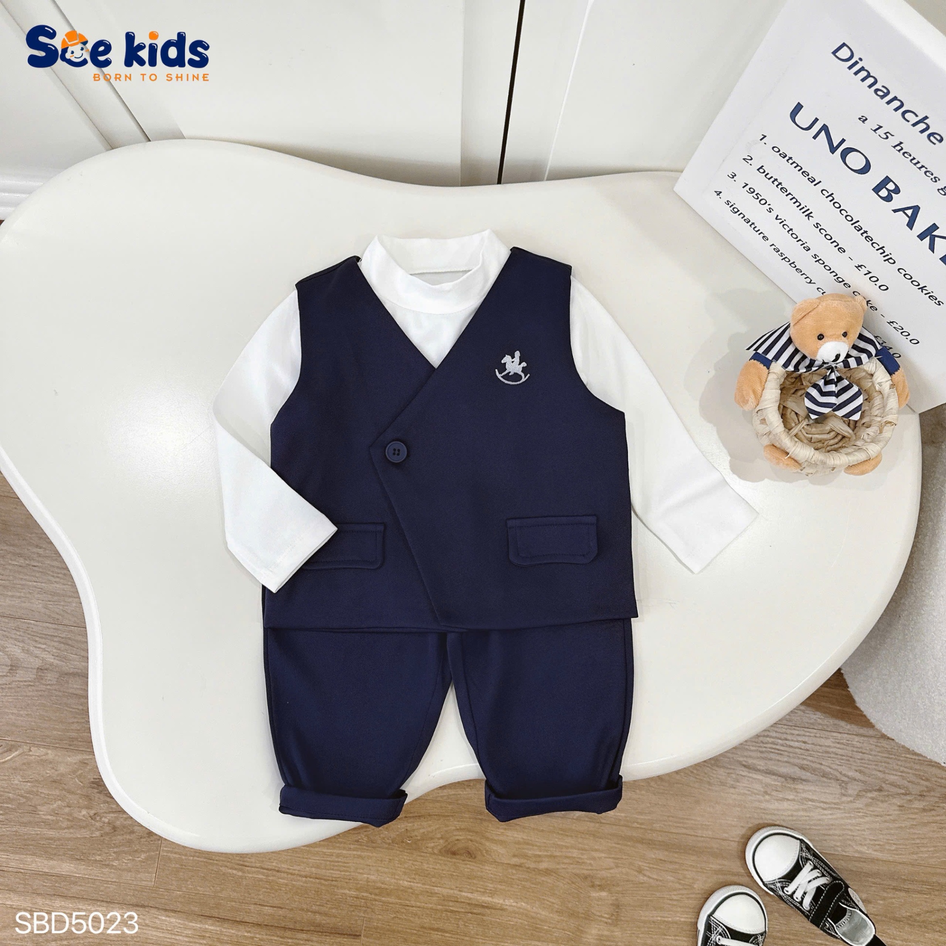 Set gile thêu ngựa 3 chi tiết SCEKIDS