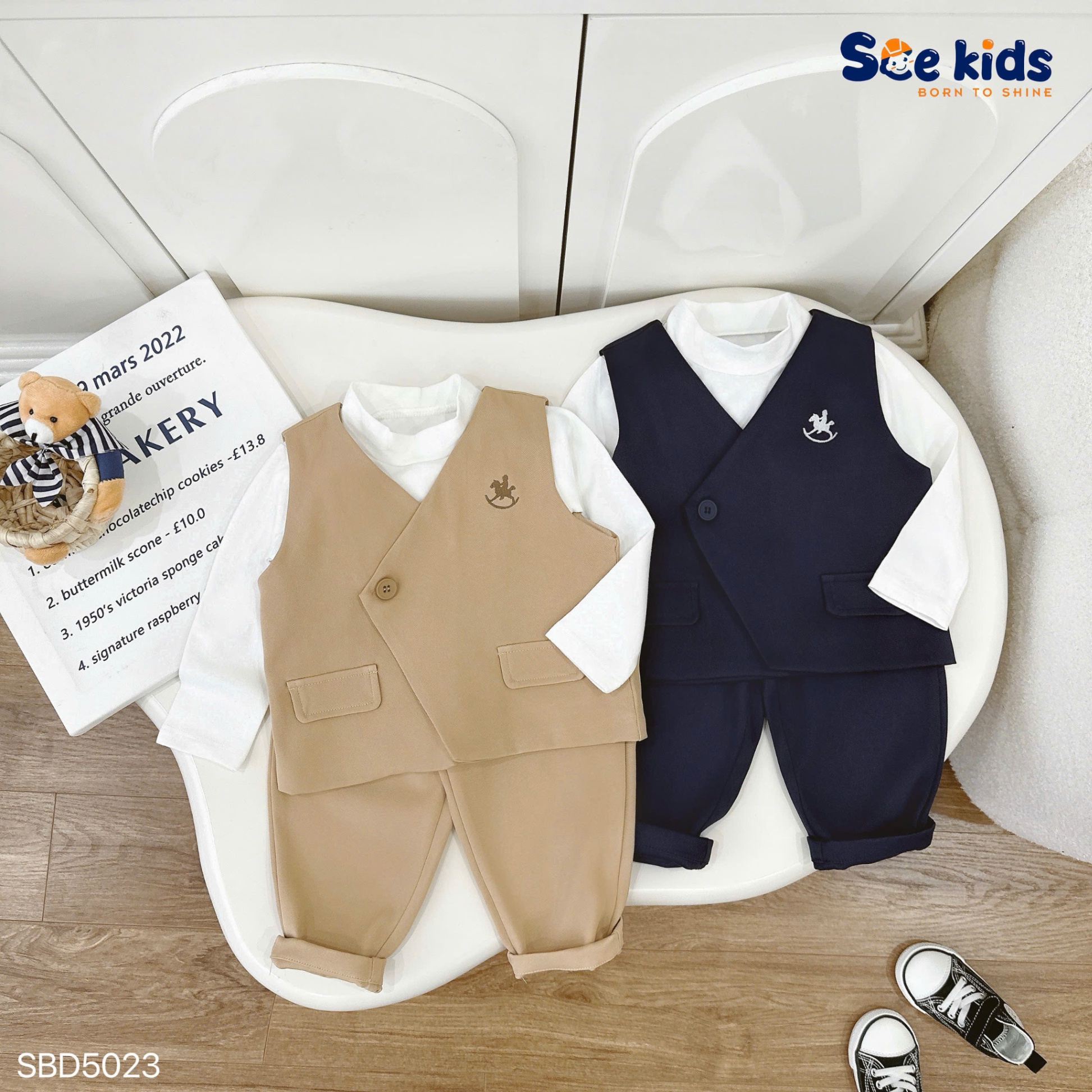 Set gile thêu ngựa 3 chi tiết SCEKIDS