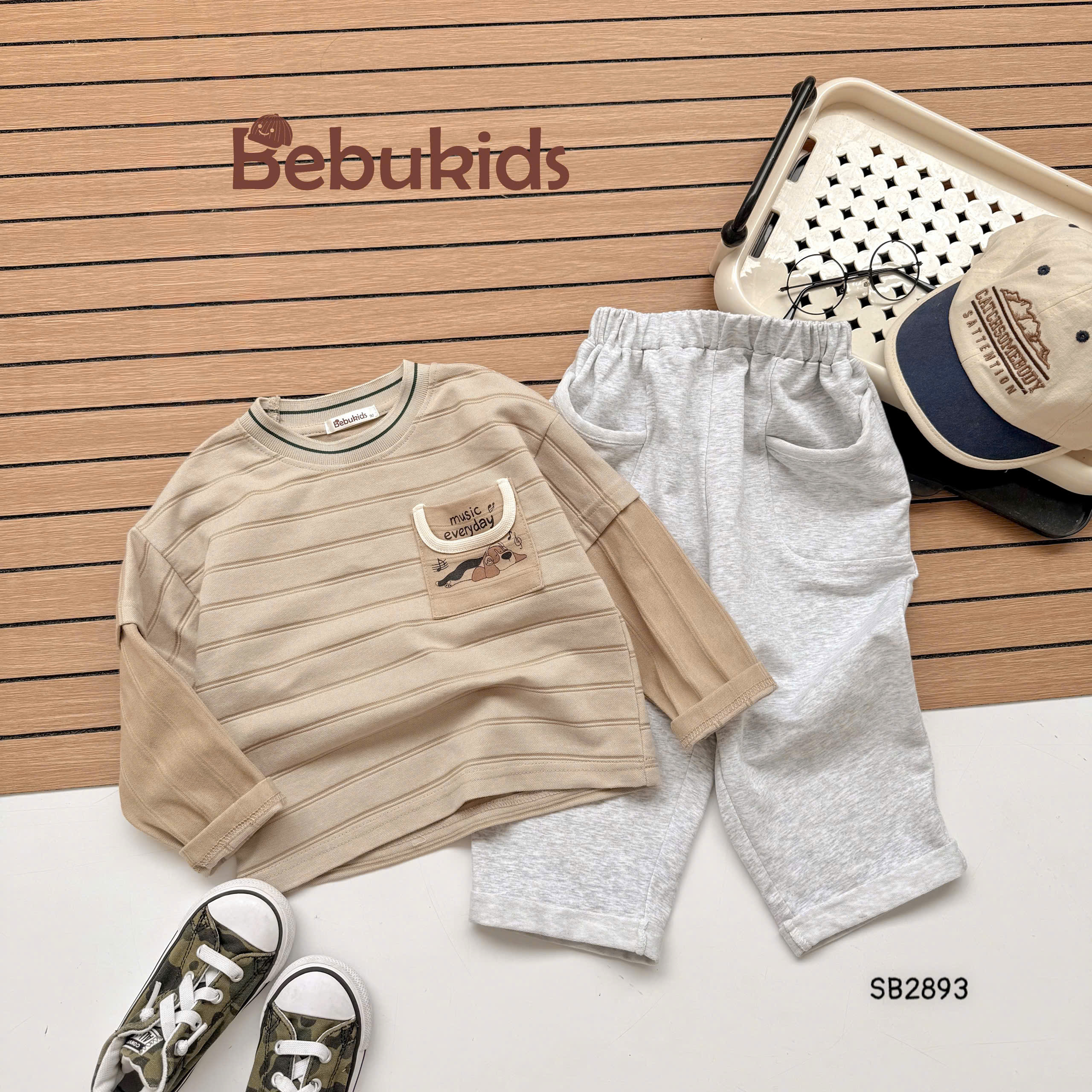 Set kẻ ngang mix màu phối túi BEBUKIDS