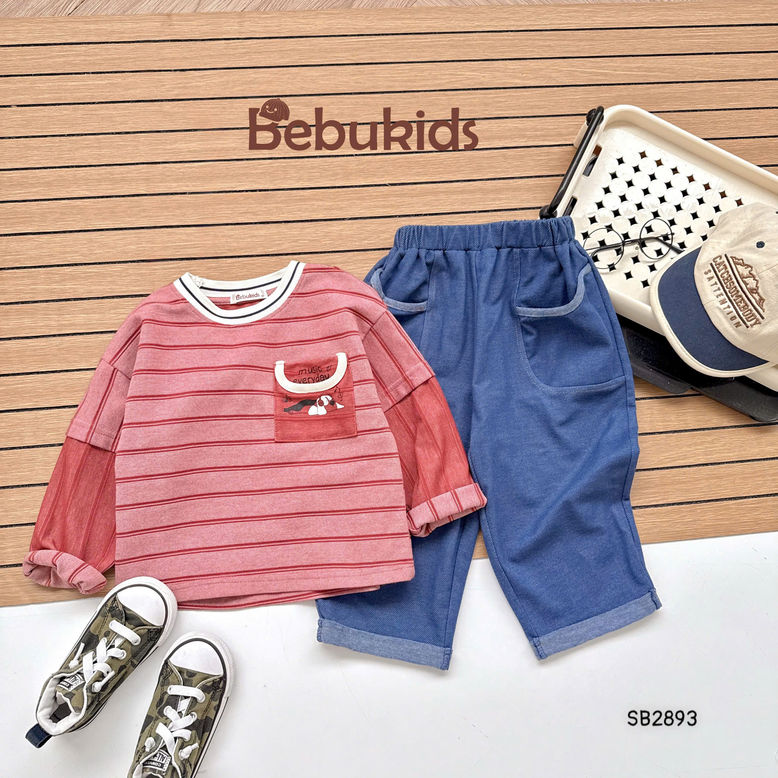 Set kẻ ngang mix màu phối túi BEBUKIDS