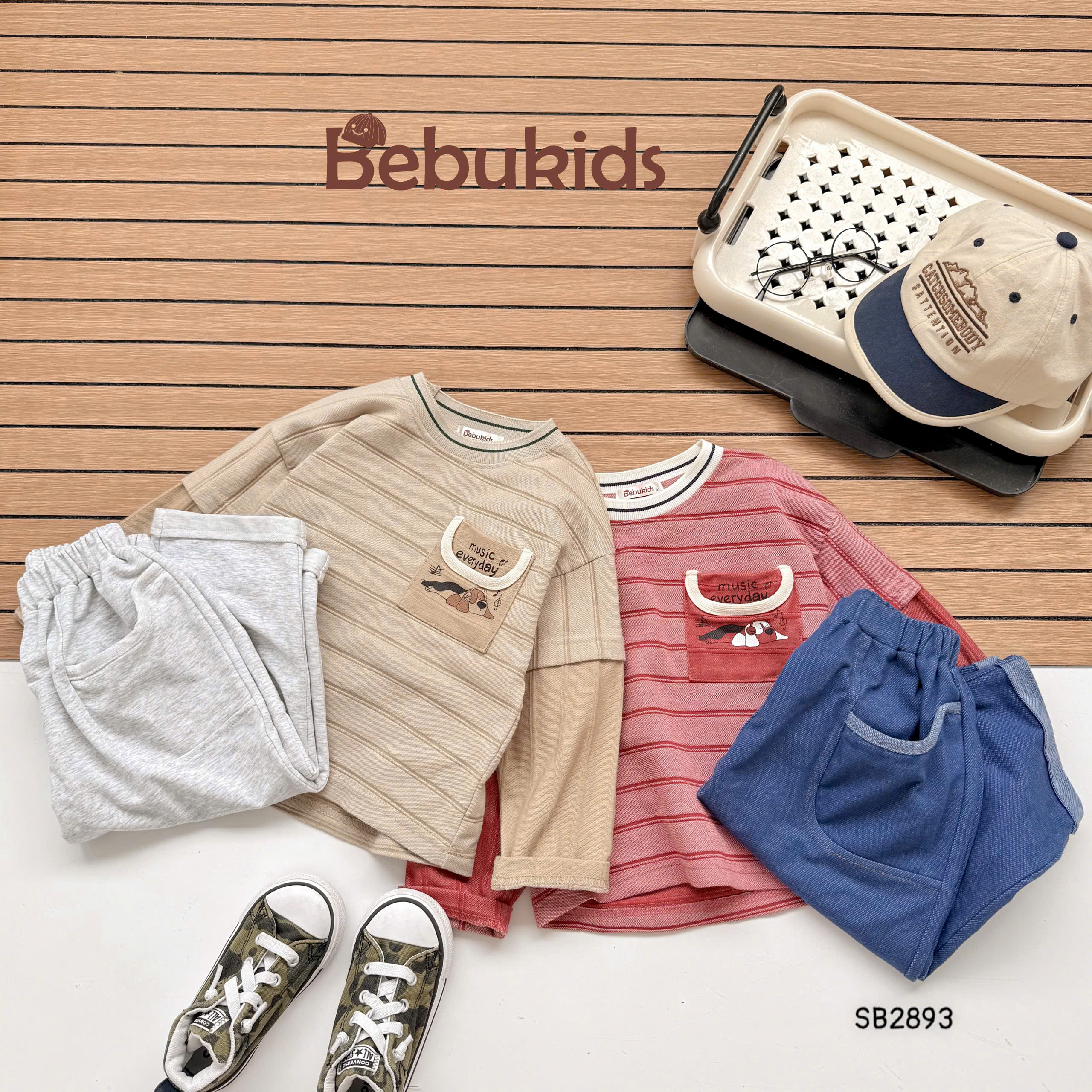 Set kẻ ngang mix màu phối túi BEBUKIDS