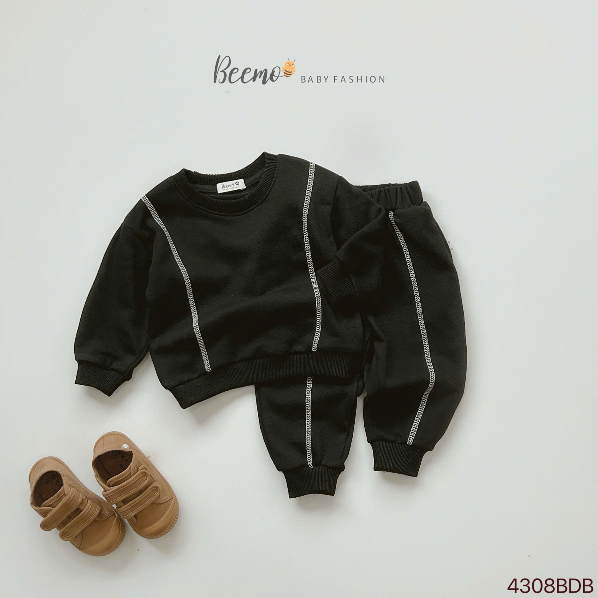 Set nỉ da cá basic chỉ nổi Beemo cho bé