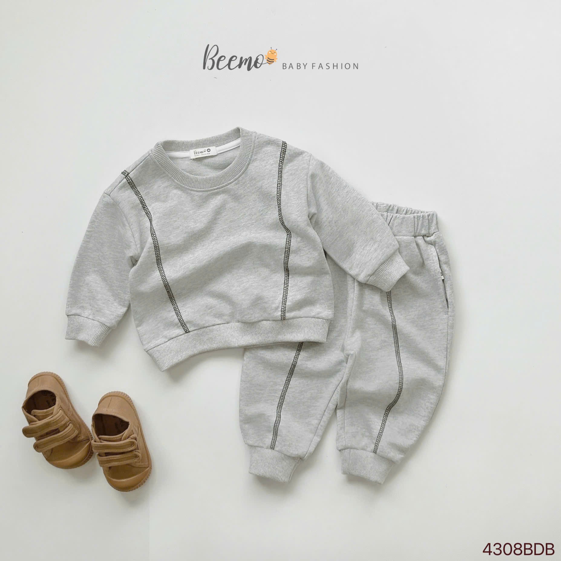 Set nỉ da cá basic chỉ nổi Beemo cho bé