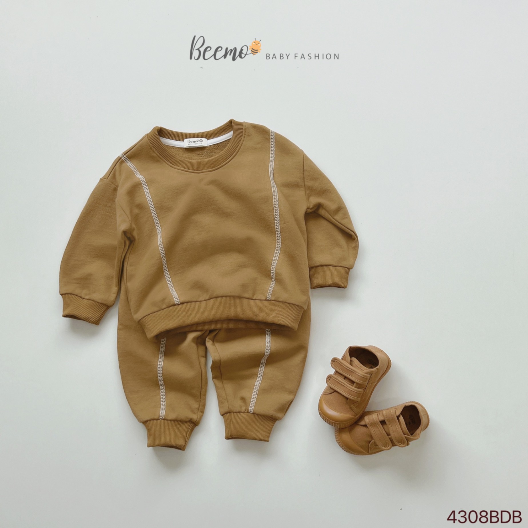 Set nỉ da cá basic chỉ nổi Beemo cho bé