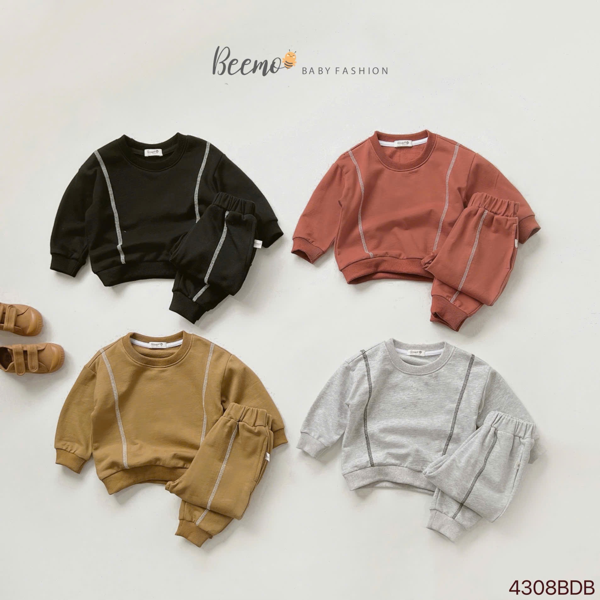 Set nỉ da cá basic chỉ nổi Beemo cho bé