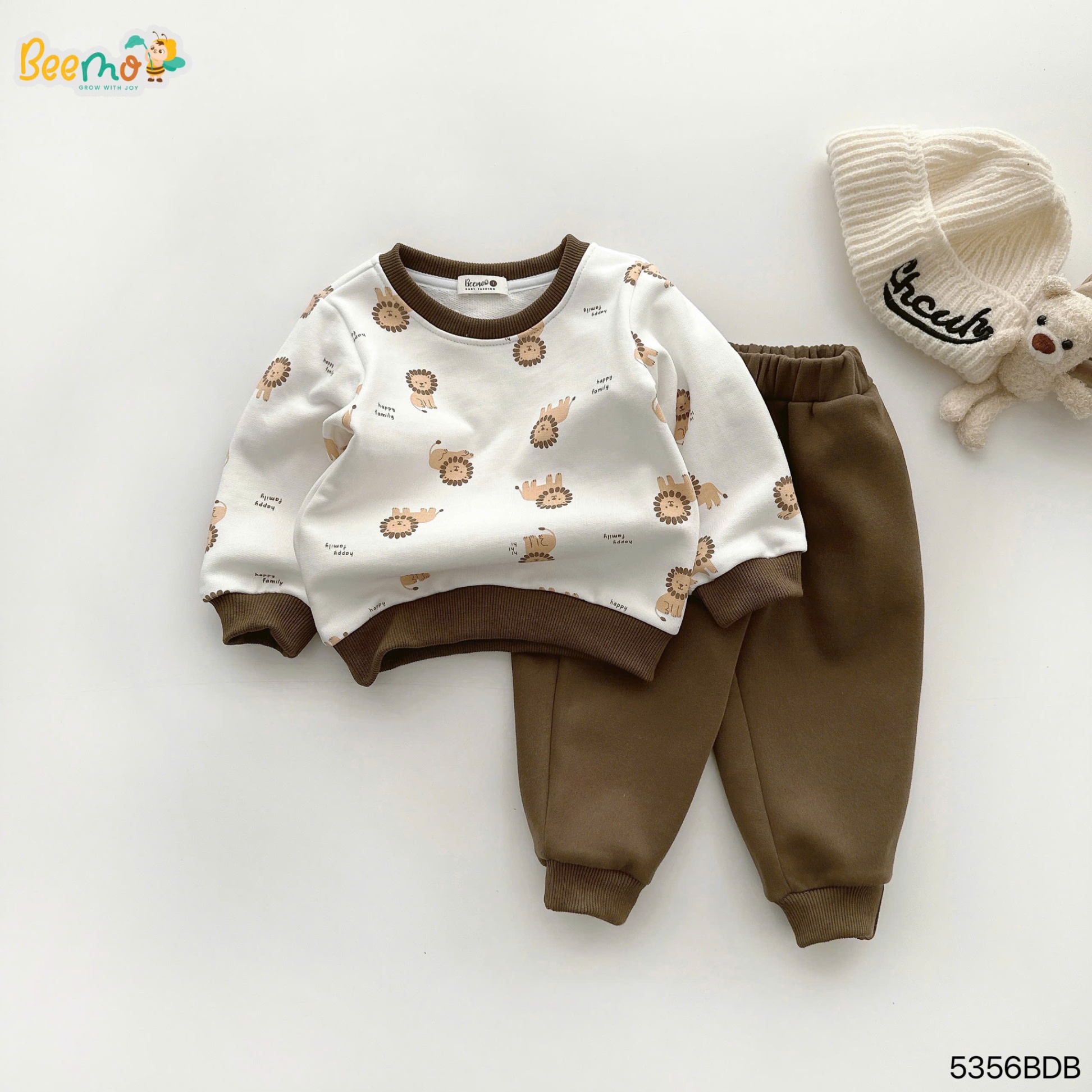 Set nỉ da cua in tràn sư tử dễ thương Beemo