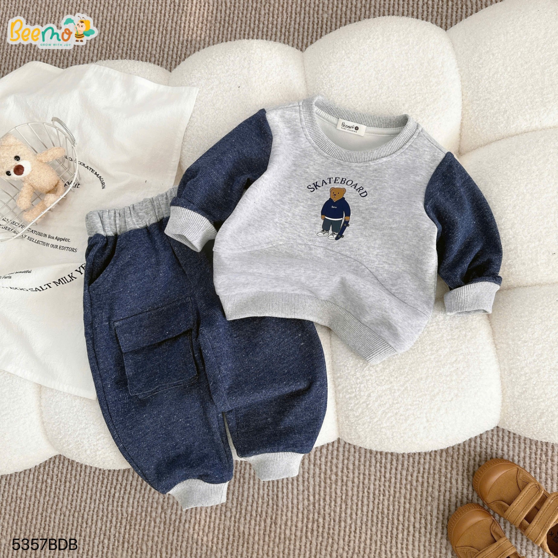 Set nỉ phối tay in gấu cá tính Beemo