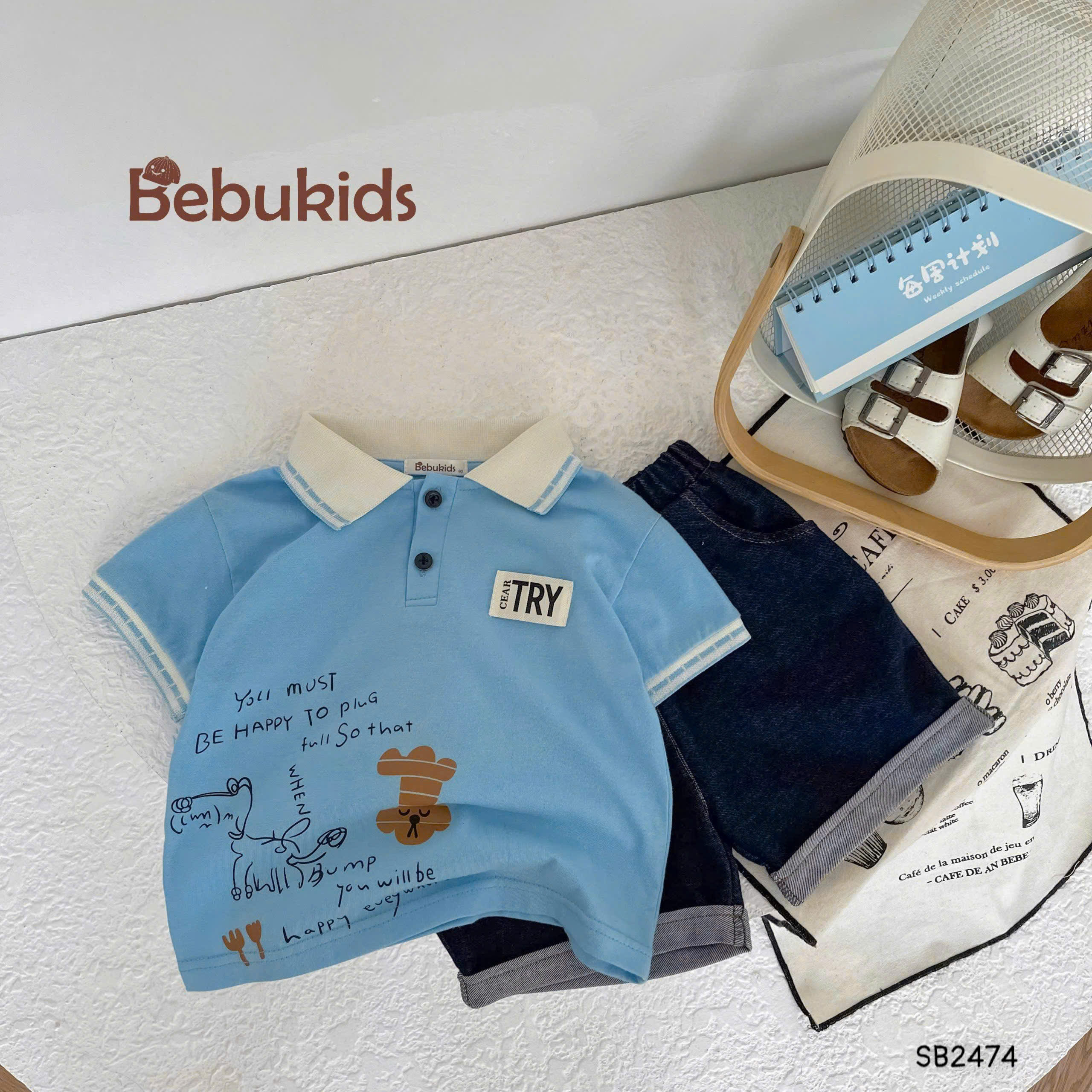 Set polo bảnh bao cho bé trai BEBUKIDS