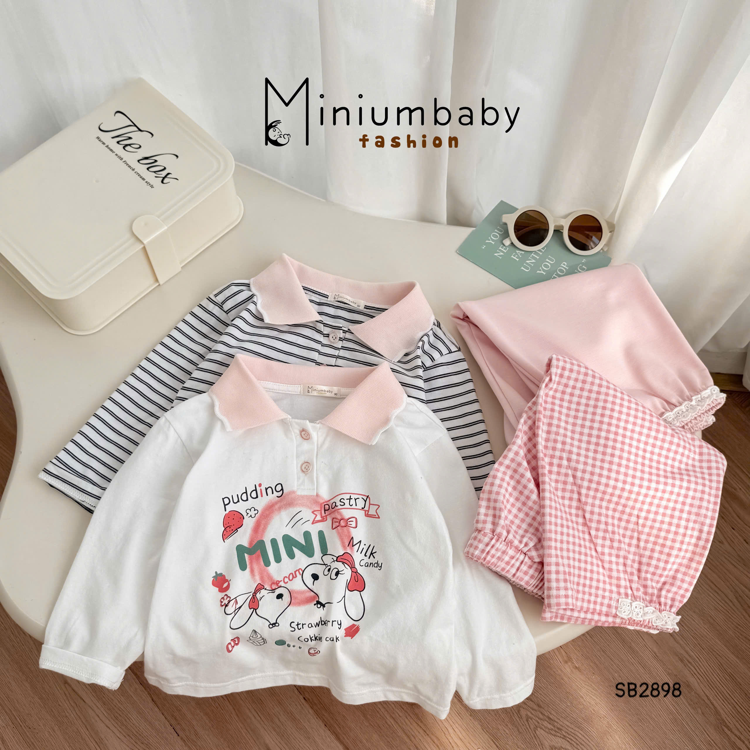 Set polo bé gái in hình cún dễ thương MINIUMBABY
