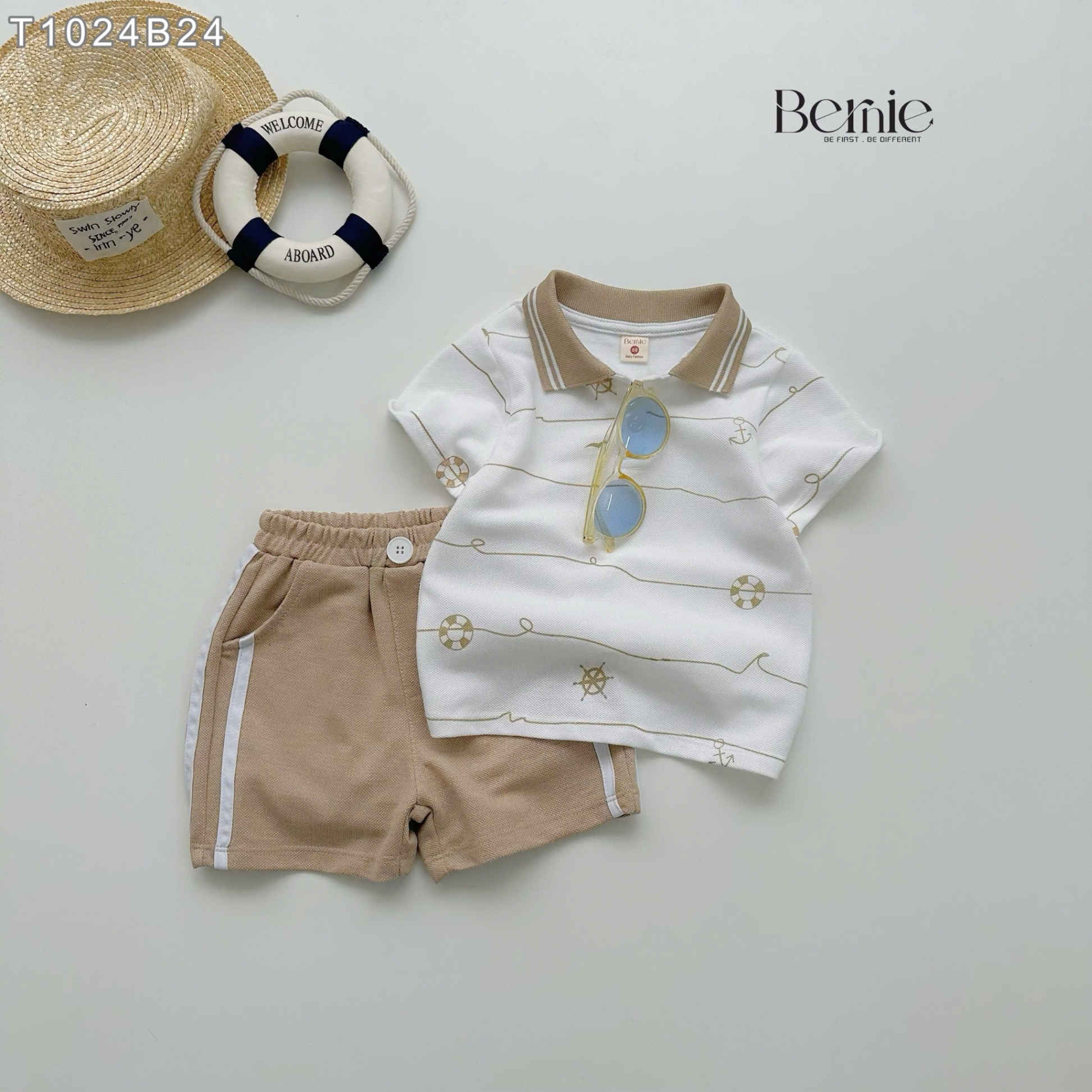 Set polo cộc tay họa tiết biển xanh Bernie