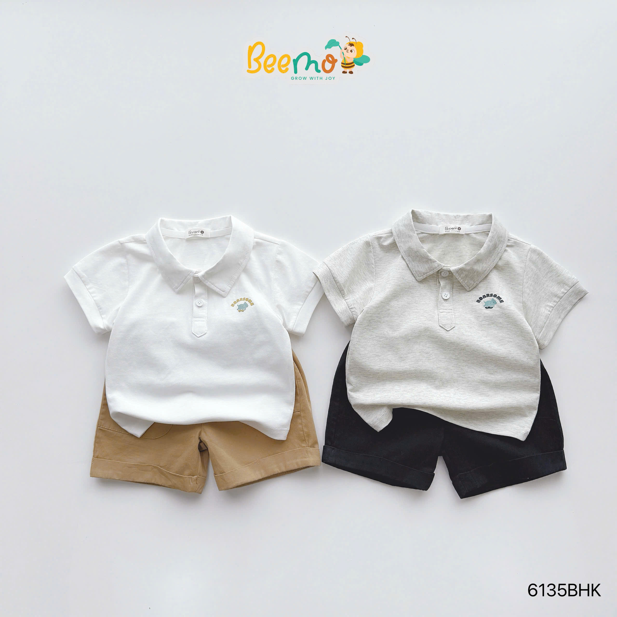 Set polo cộc tay in hình khủng long Beemo