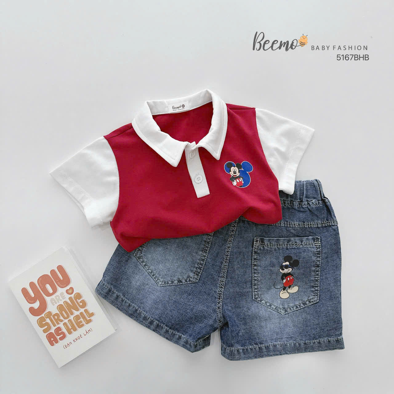 Set polo cộc tay in hình mickey Beemo
