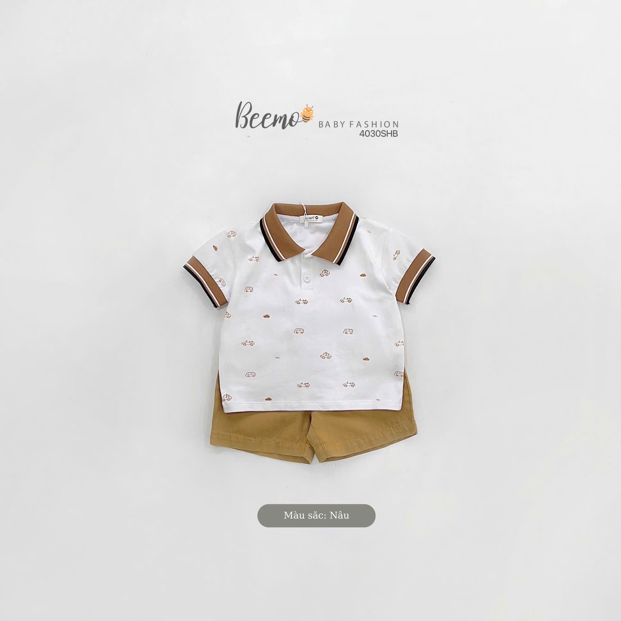 Set polo cộc tay in tràn ô tô Beemo