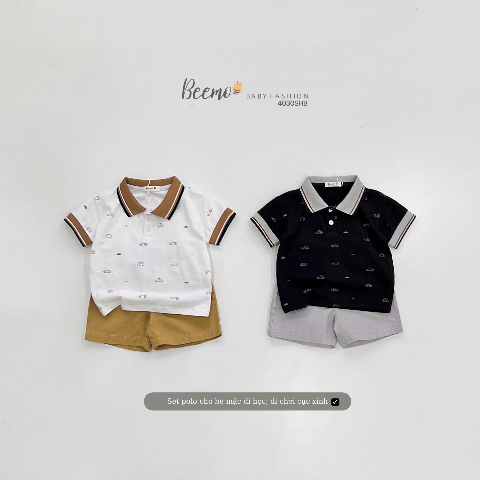 Set polo cộc tay in tràn ô tô Beemo