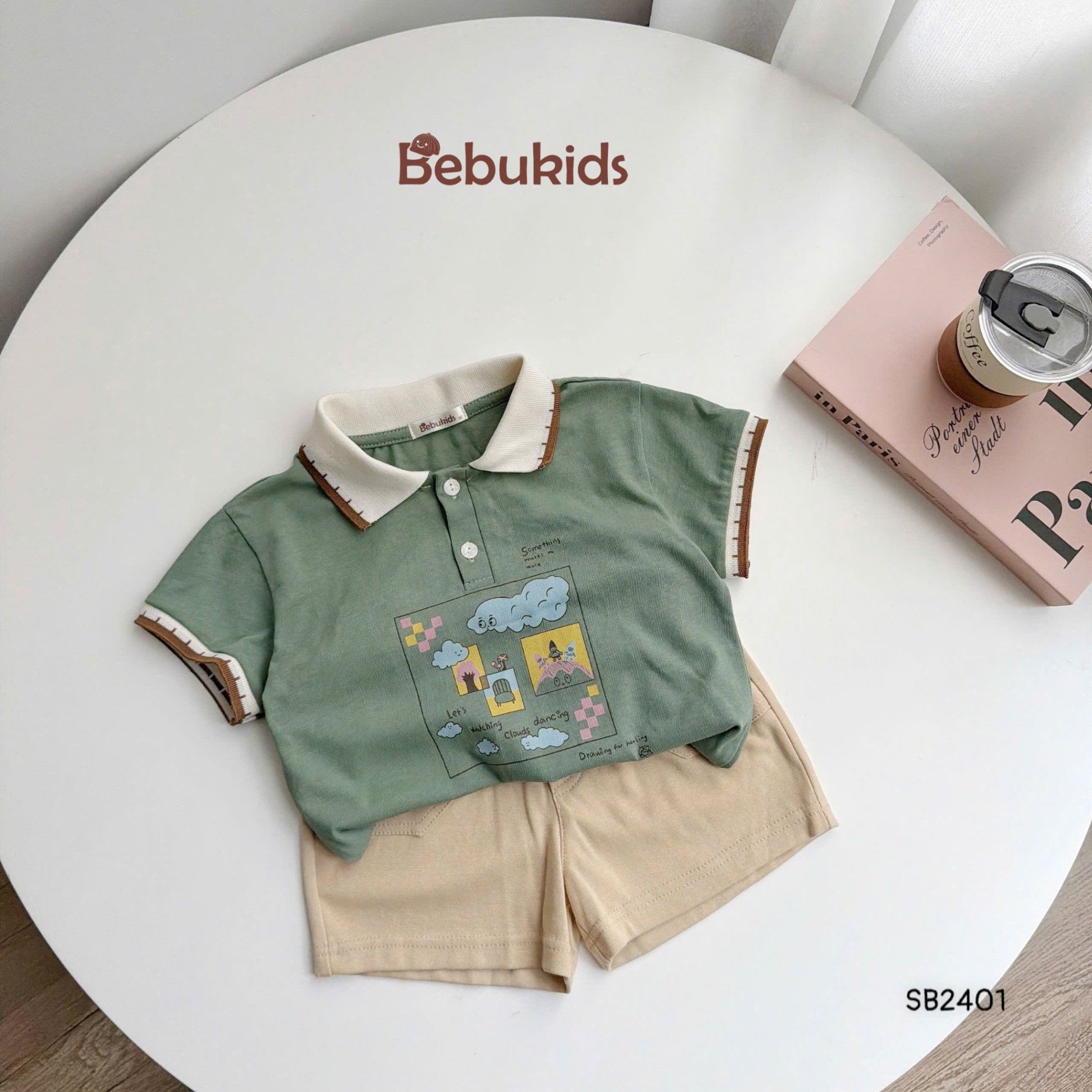 Set polo cotton in hình đám mây BEBUKIDS