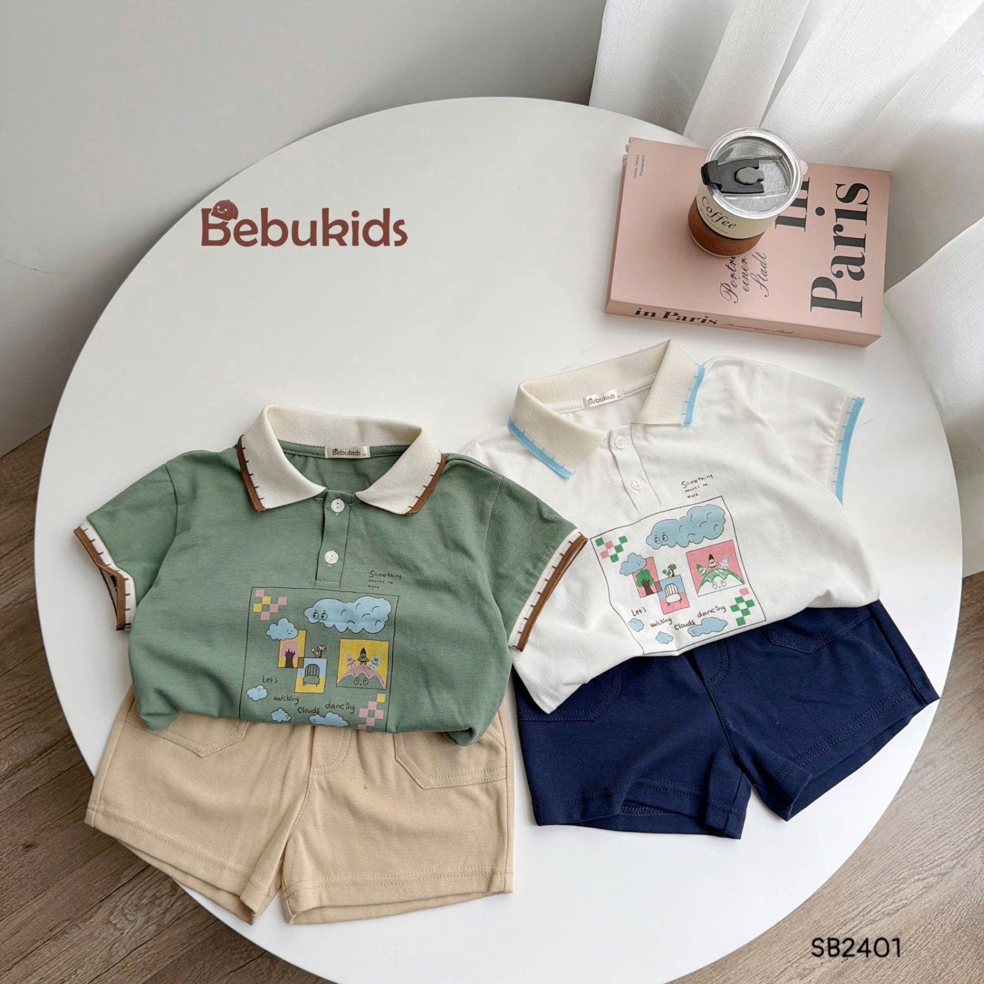 Set polo cotton in hình đám mây BEBUKIDS