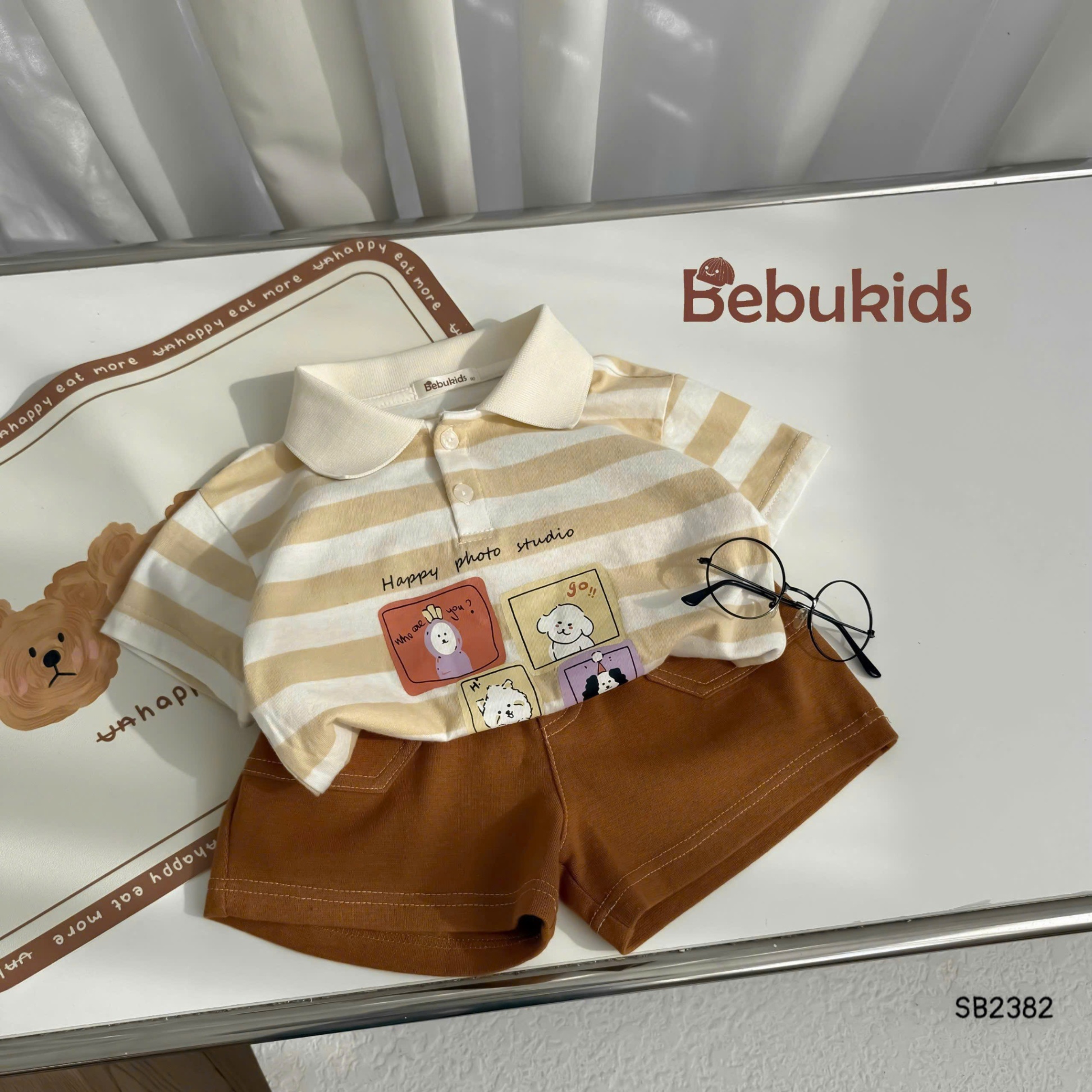 Set polo cotton kẻ cá tính BEBUKIDS