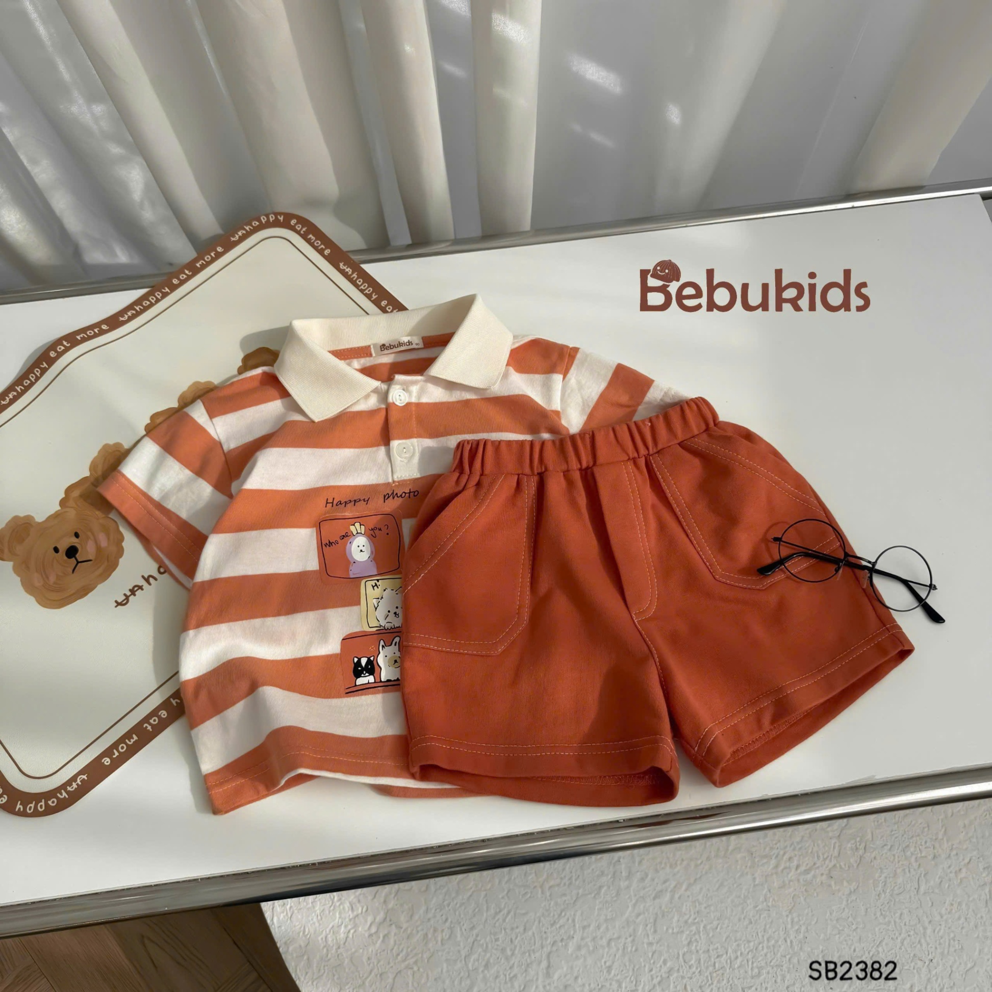 Set polo cotton kẻ cá tính BEBUKIDS