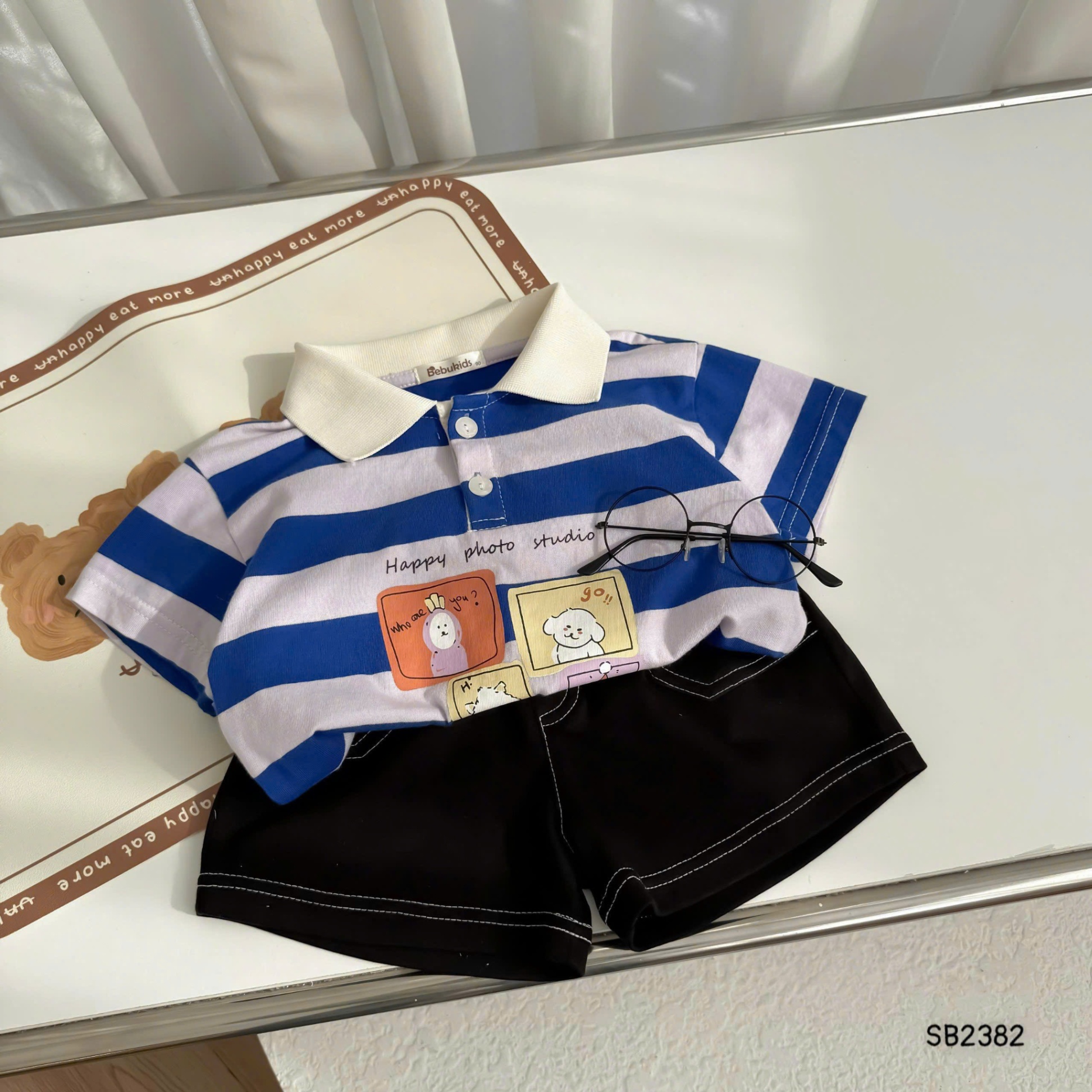 Set polo cotton kẻ cá tính BEBUKIDS