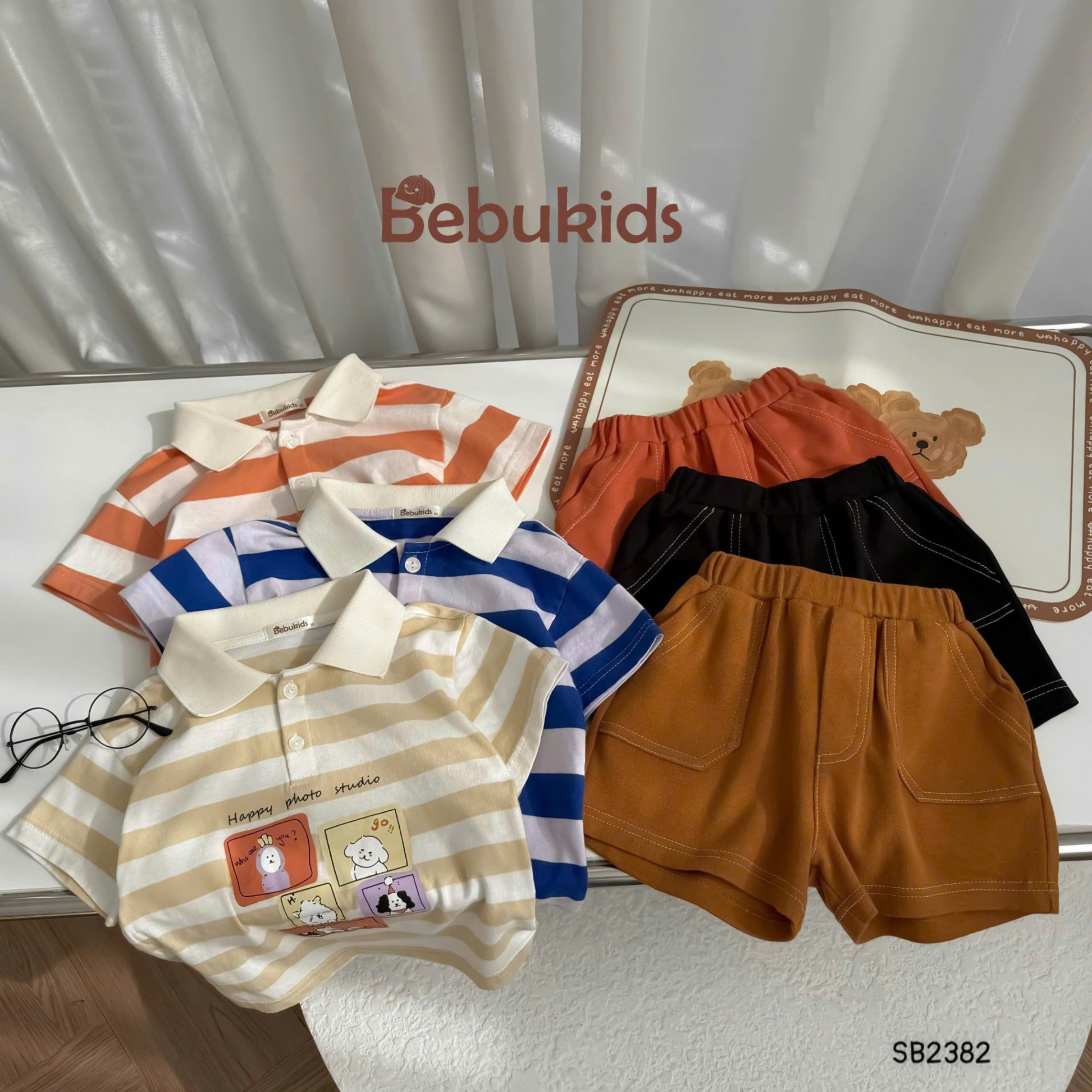 Set polo cotton kẻ cá tính BEBUKIDS