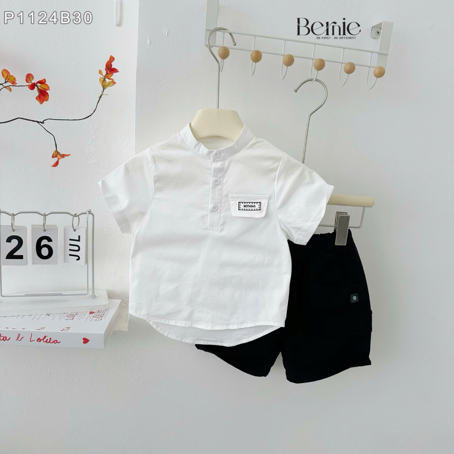 Set sơ mi cổ tàu Hàn Quốc Bernie